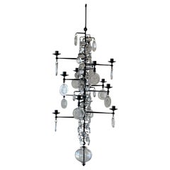 Grande lampadario in ferro e vetro di Erik Hoglund