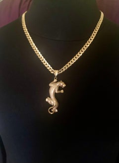 Large Estate 14K Yellow Gold Ruby Panther Pendant Necklace