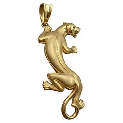 Large Estate 14K Yellow Gold Ruby Panther Pendant Necklace
