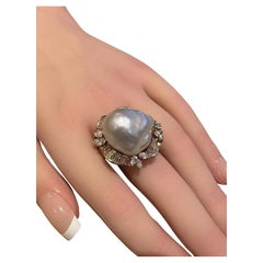 Großer Barockperlen- und Diamantring aus 18 Karat Gelbgold mit Nachlass