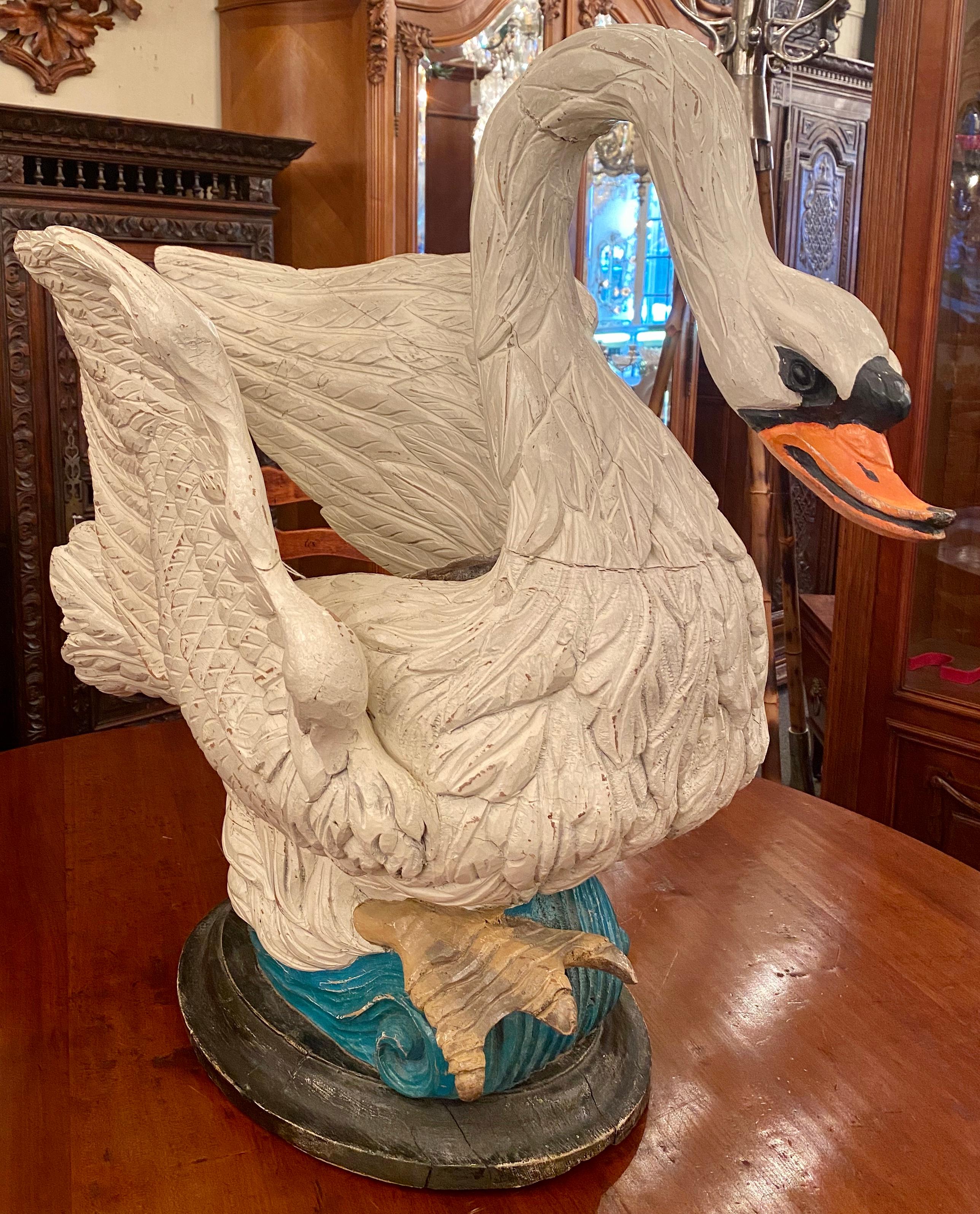 Large Estate Carved and Painted Wood Swan Jardinière, circa 1920-1930 5