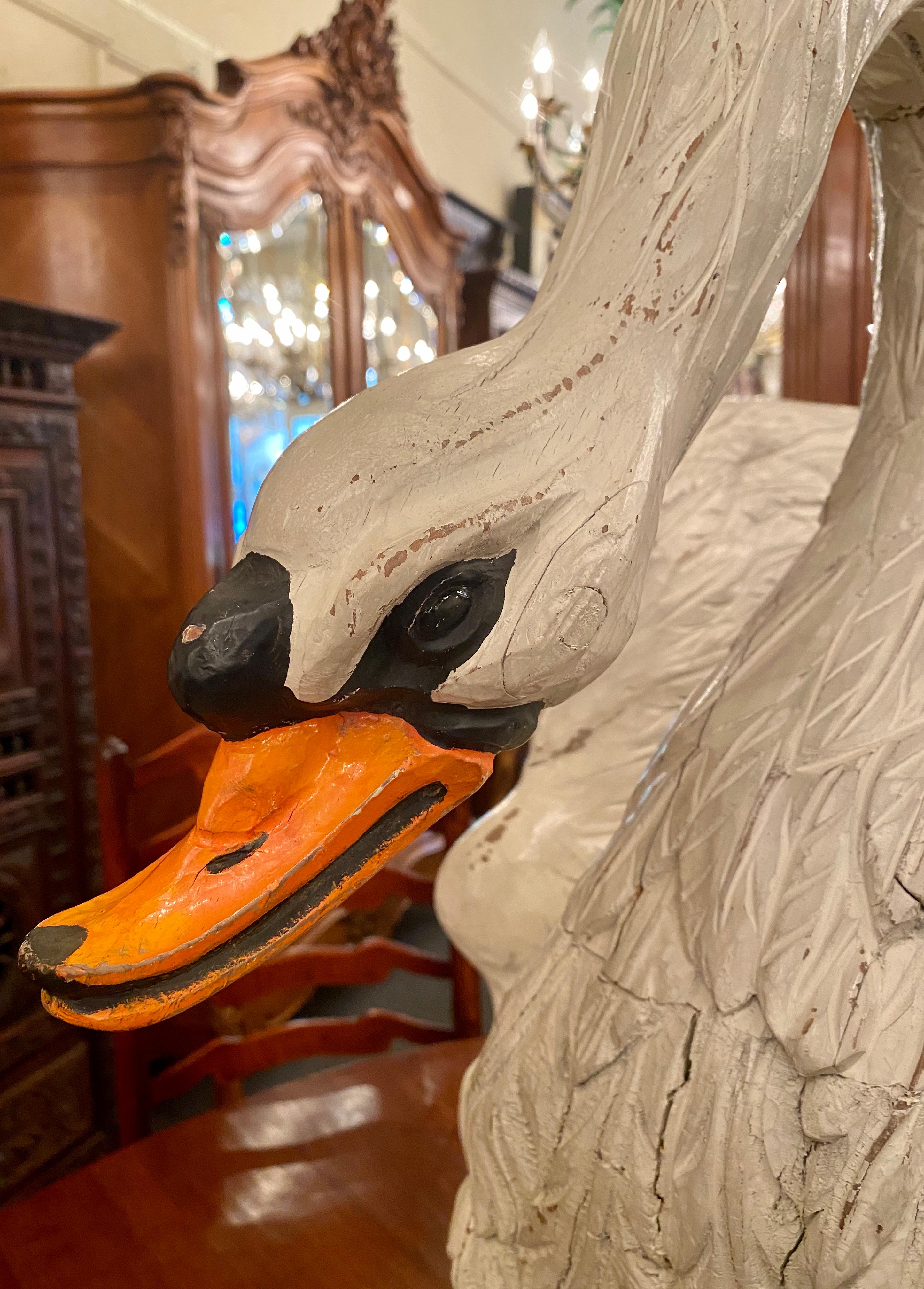 Large Estate Carved and Painted Wood Swan Jardinière, circa 1920-1930 1