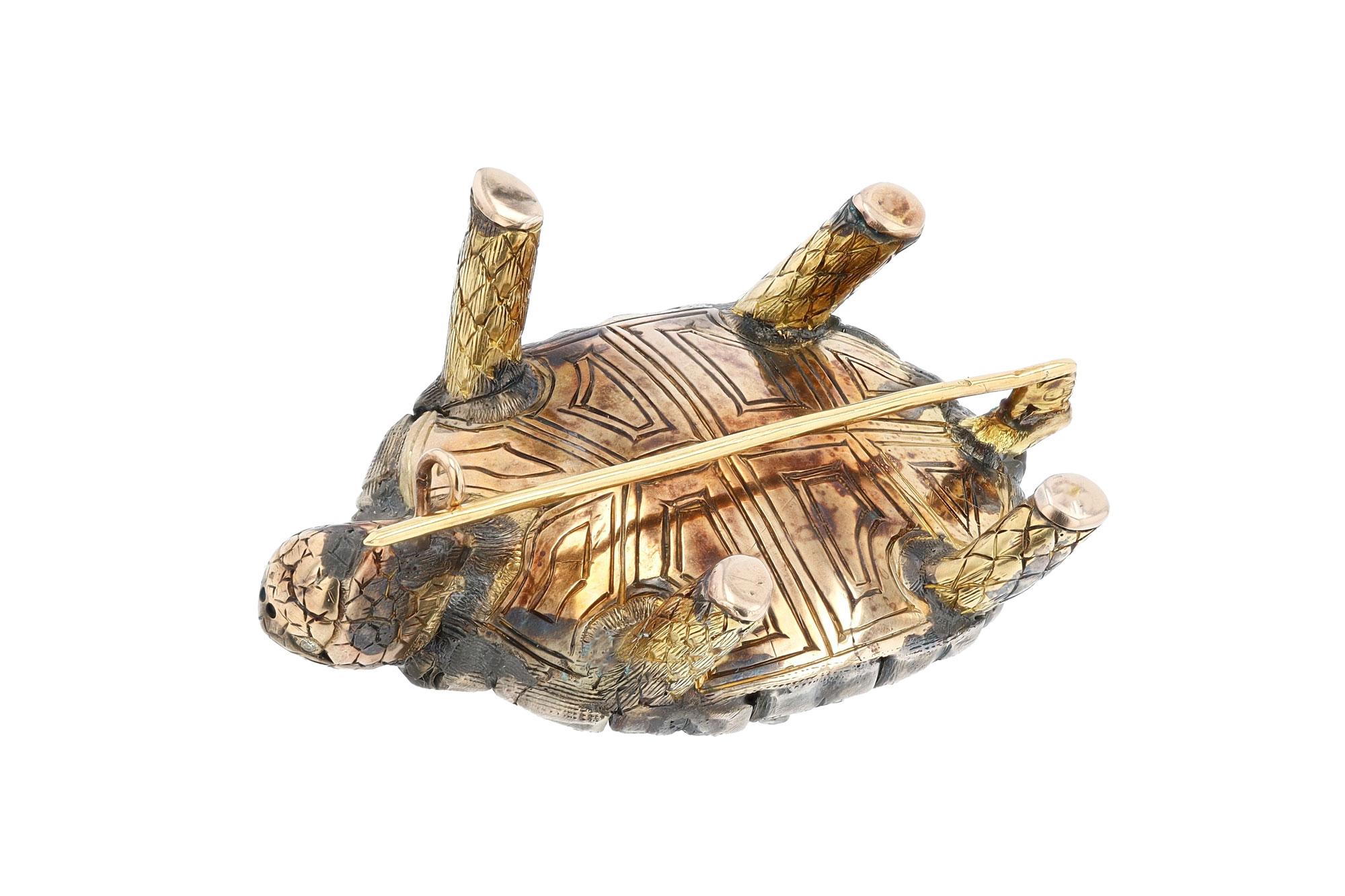 Rose Cut Large Estate Diamond Turtle Brooch Tortoise Pin Diamondback Terrapin Anamalier For Sale