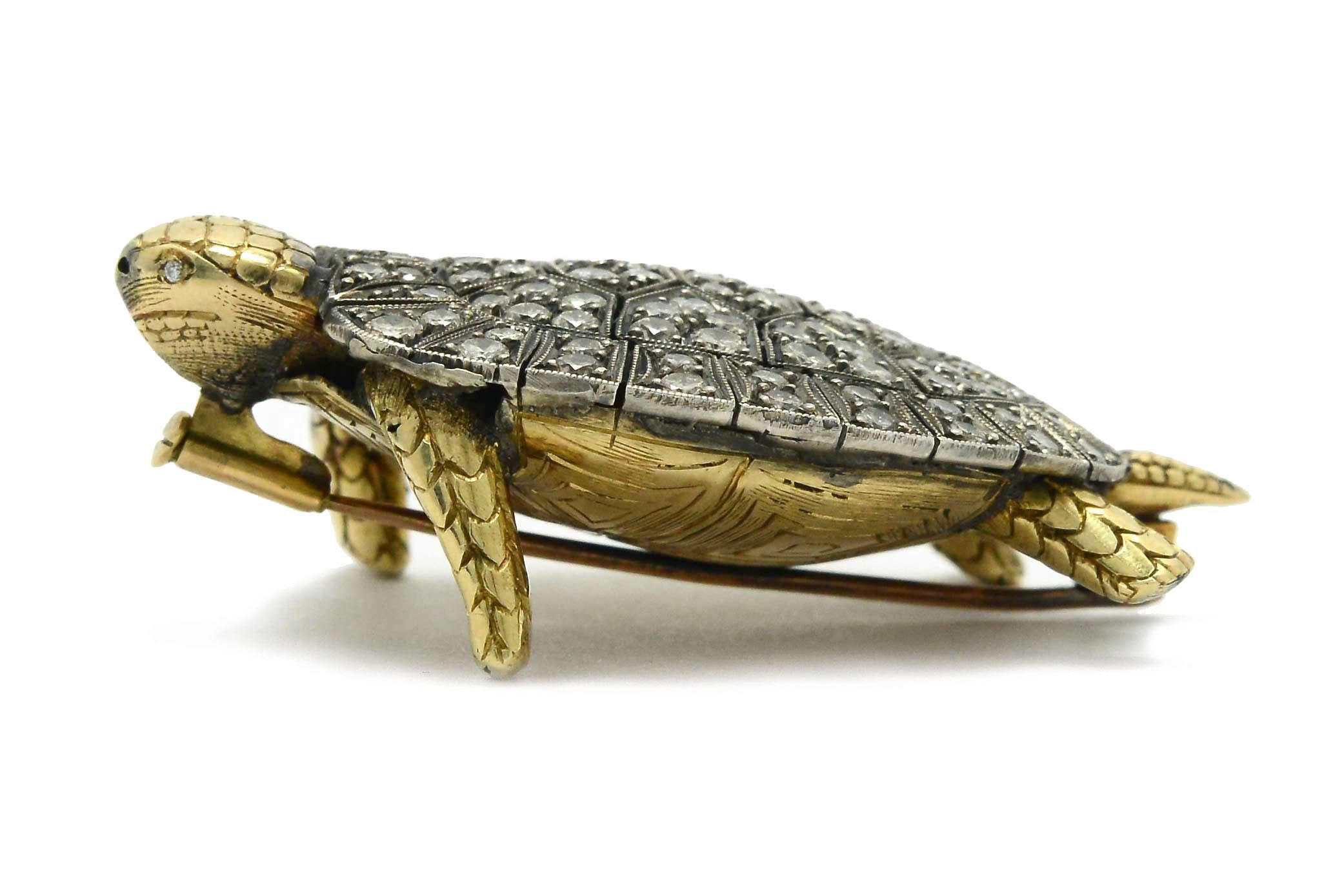 Victorian Large Estate Diamond Turtle Brooch Tortoise Pin Diamondback Terrapin Anamalier