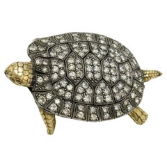 Large Estate Diamond Turtle Brooch Tortoise Pin Diamondback Terrapin Anamalier