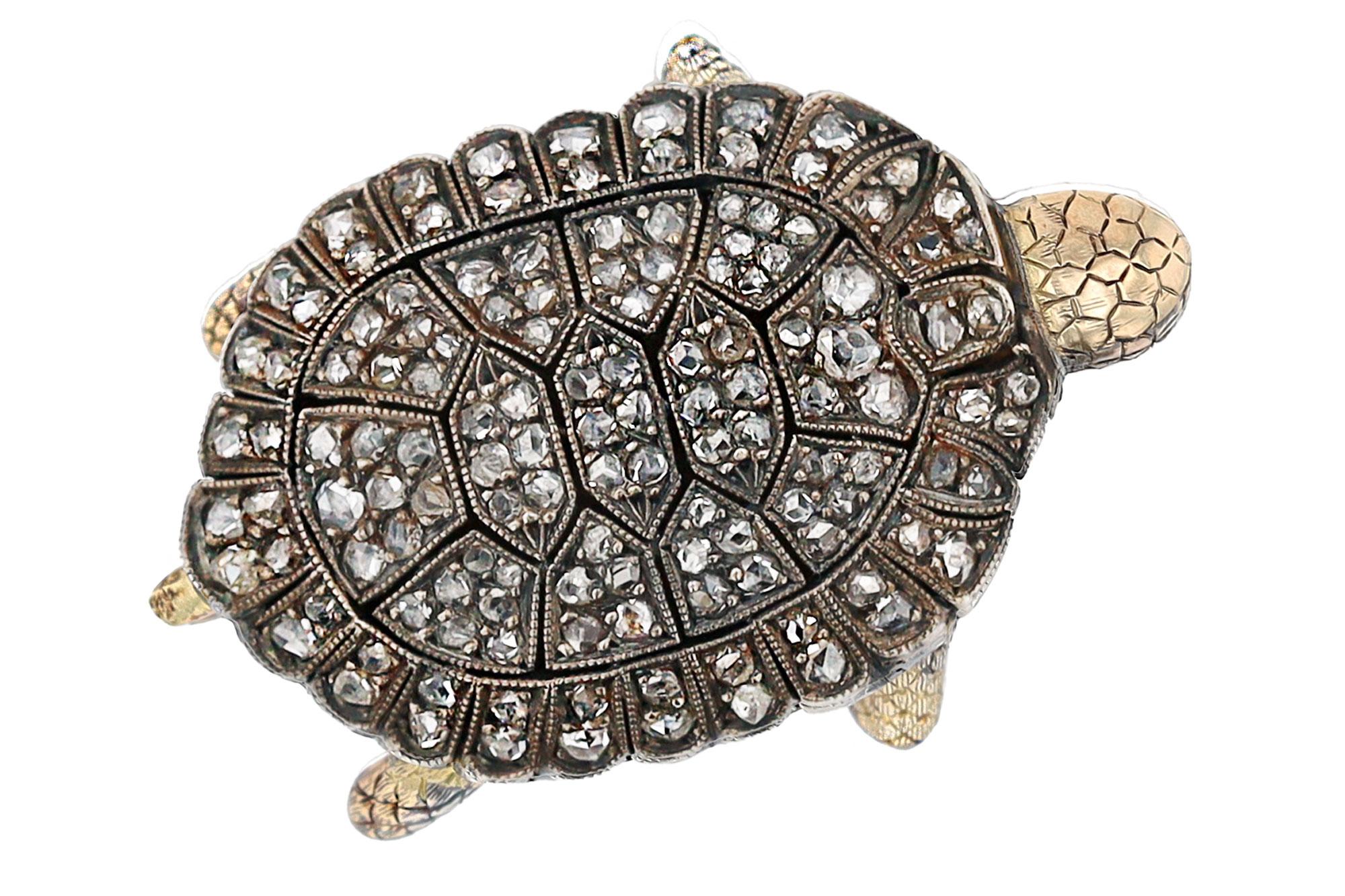 Large Estate Diamond Turtle Brooch Tortoise Pin Diamondback Terrapin Anamalier