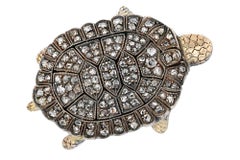 Grande broche tortue, épingle dos diamantée Anamalier