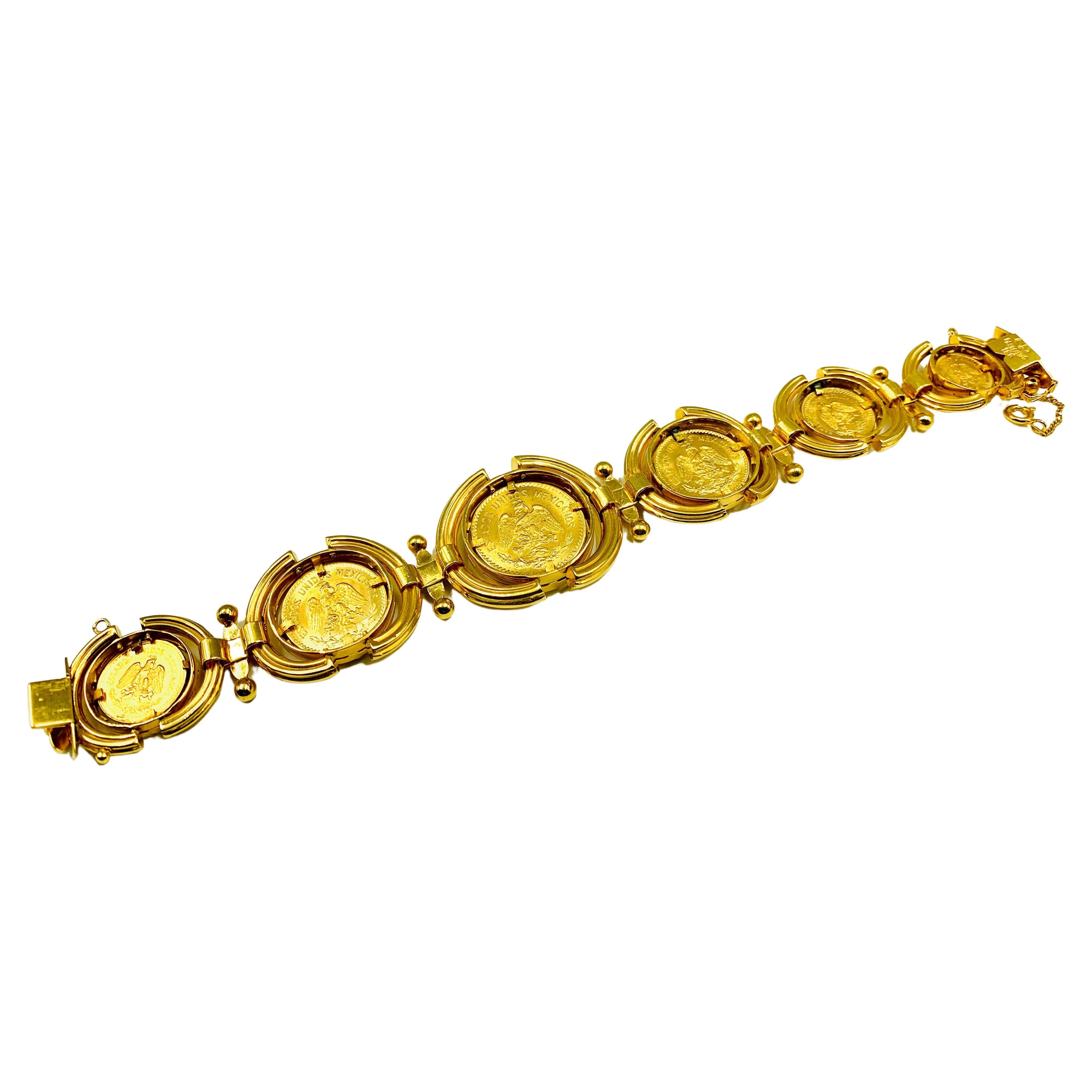 Gran pulsera de monedas articuladas Gemme Numari de 24 quilates y oro amarillo de 18 quilates