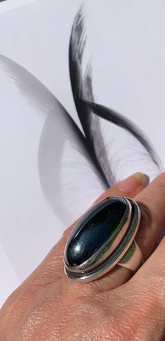 Large Estate Georg Jensen Harald Nielsen Cabochon Hematite Sterling Silver Ring