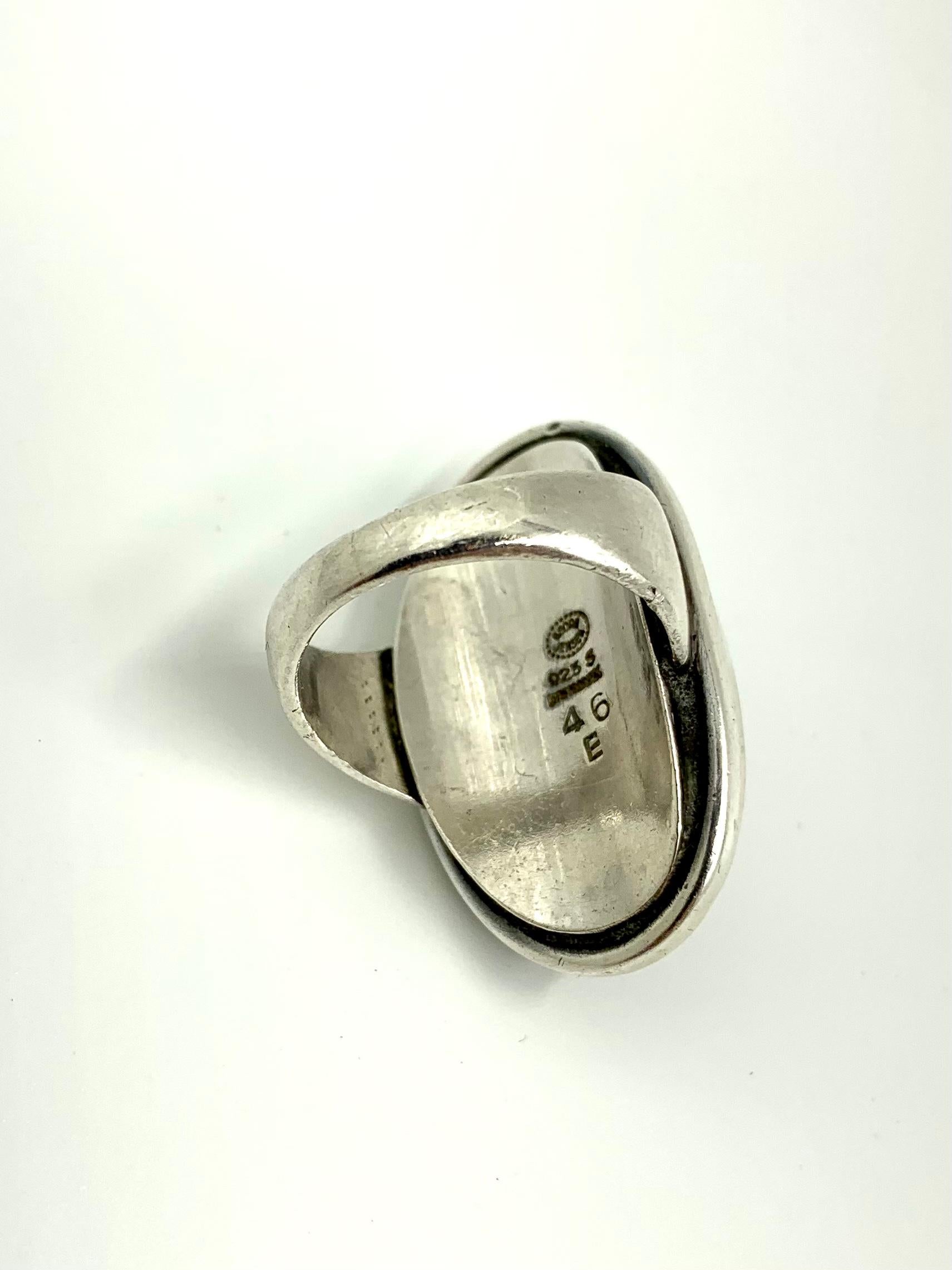 Large Estate Georg Jensen Harald Nielsen Cabochon Hematite Sterling Silver Ring For Sale 1