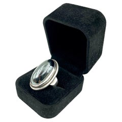 Grande bague de succession Georg Jensen Harald Nielsen en argent sterling avec cabochon de hématite