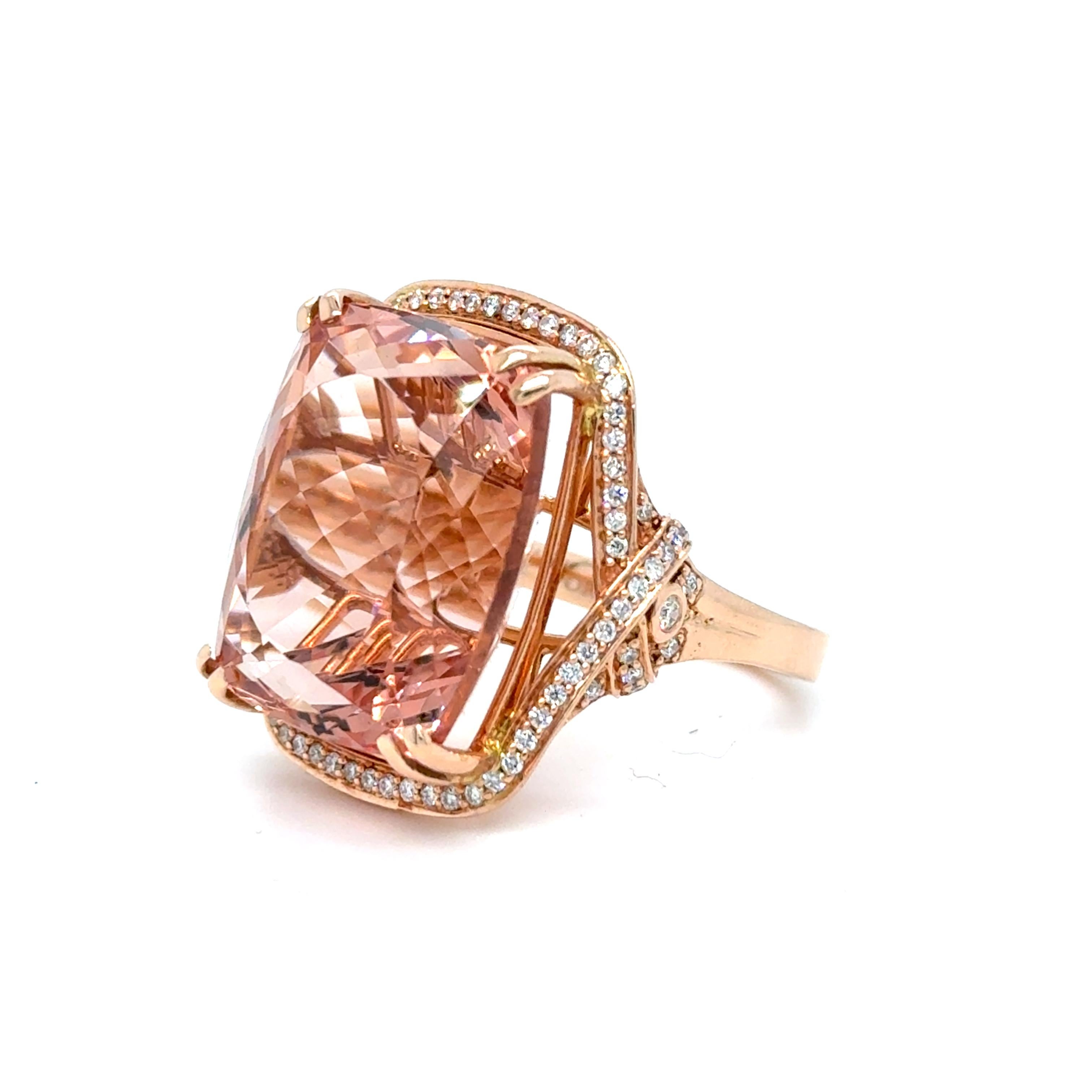 For Sale:  Large Estate Morganite and Diamond Ring in 14K Rose Gold. 3