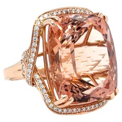 Large Estate Morganite and Diamond Ring in 14K Rose Gold.