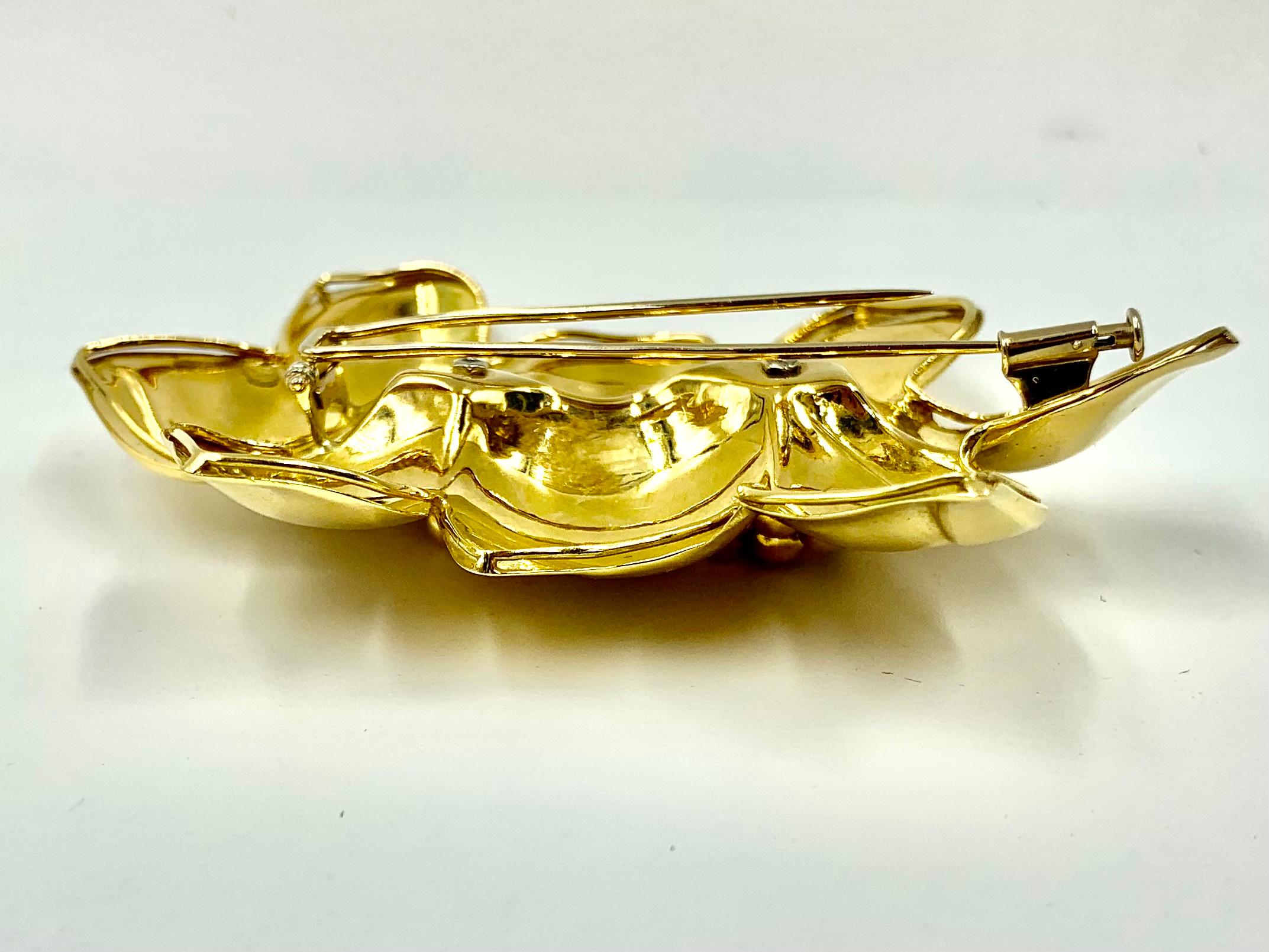 Große Estate Sabbadini 18K Gold Due Fiori Clip-Brosche, Anhänger Halskette Anhänger im Angebot 1
