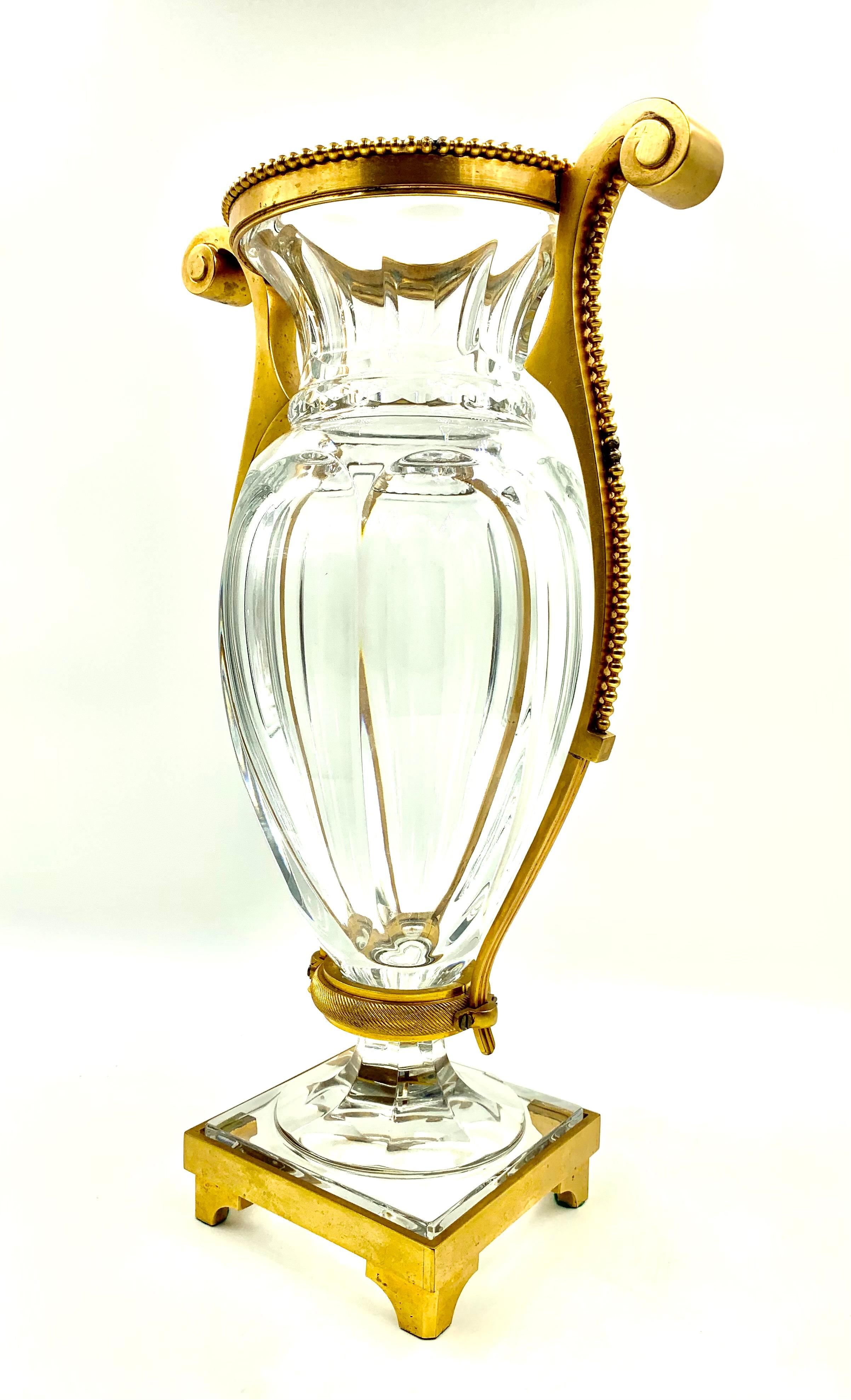 Large Estate Signed Baccarat Empire Harcourt Bronze and Crystal Vase For Sale 2