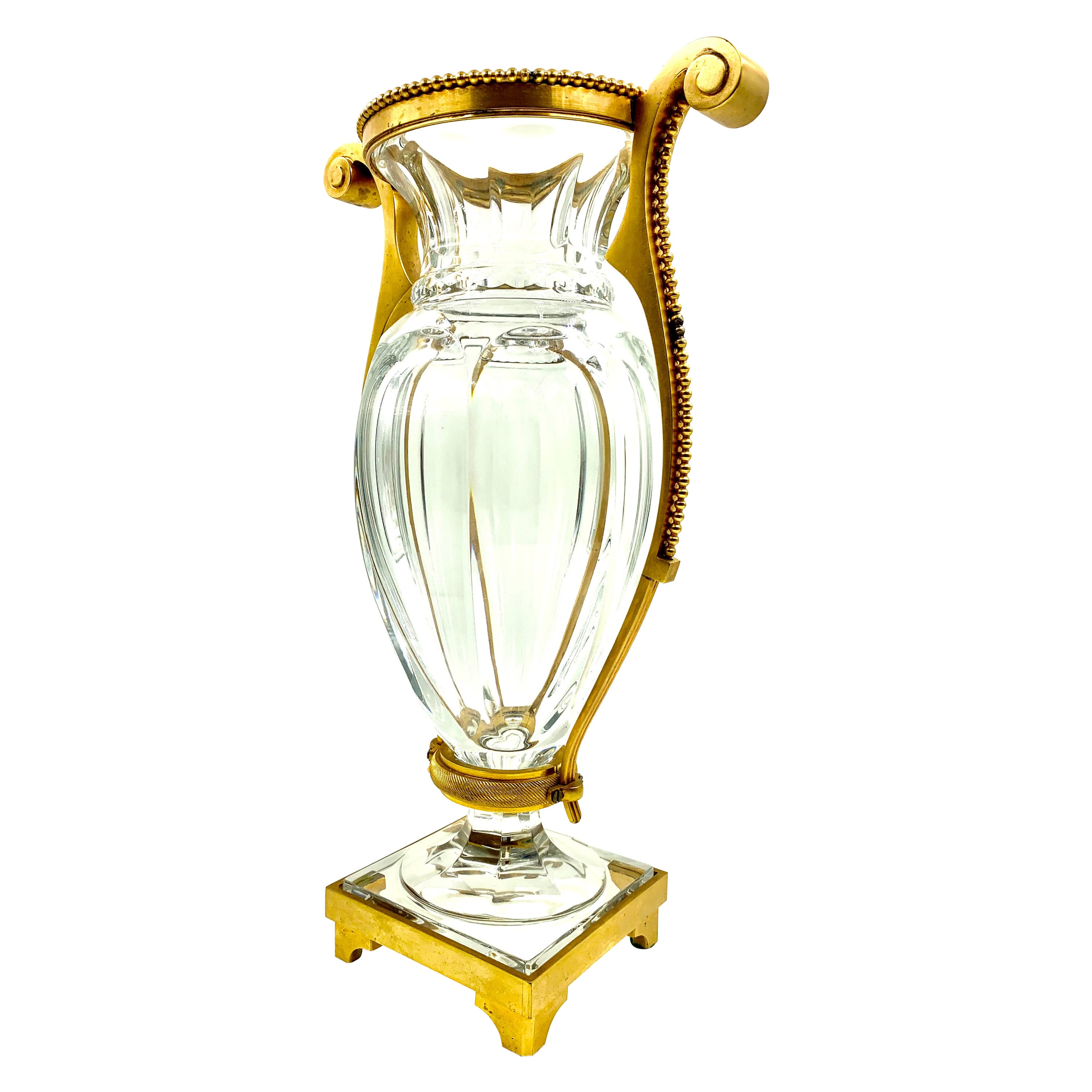 Large Estate Signed Baccarat Empire Harcourt Bronze and Crystal Vase