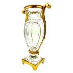 Large Estate Signed Baccarat Empire Harcourt Bronze and Crystal Vase