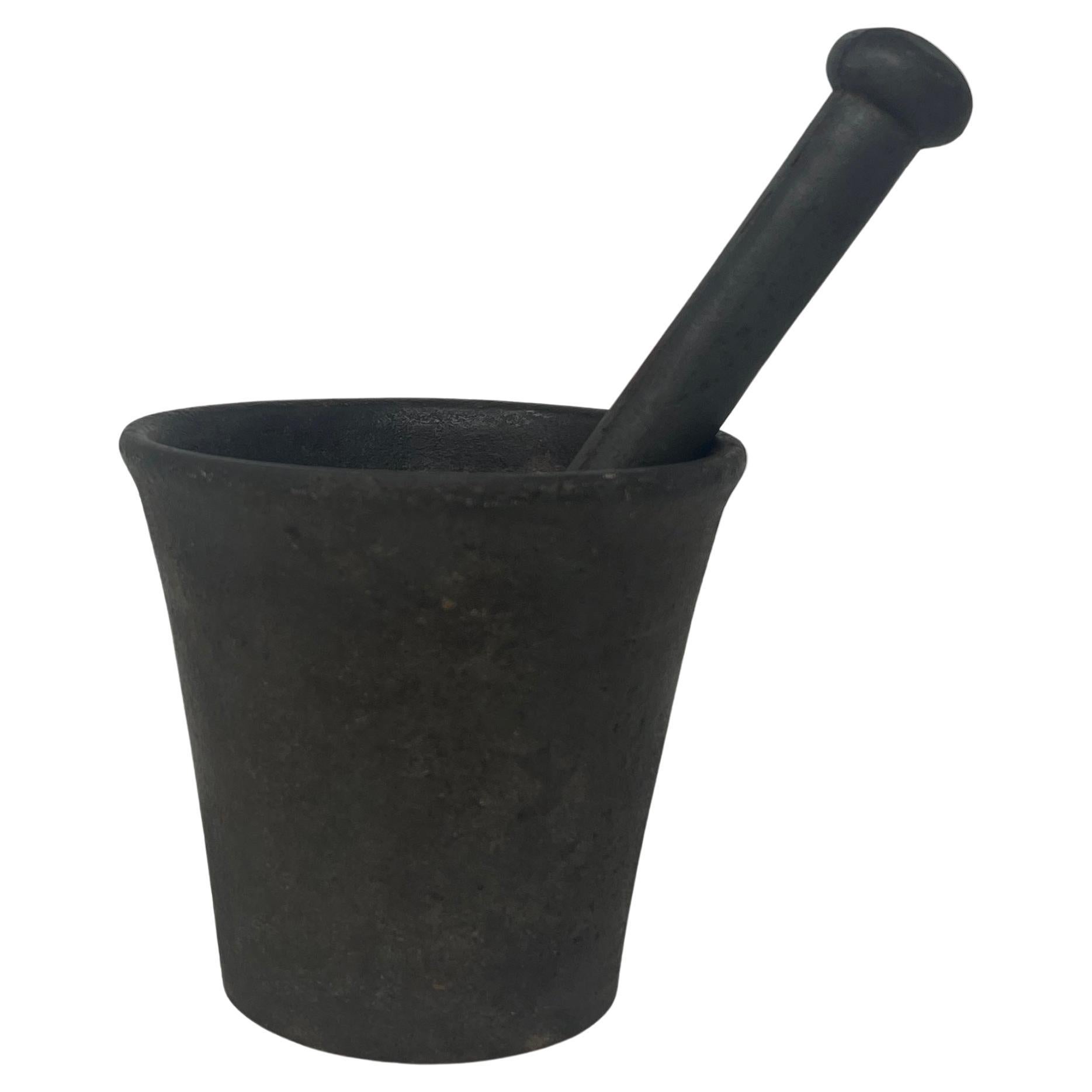 Large Estate Solid Iron Mortar And Pestle, Circa 1930's-1940's. For Sale