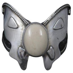 Large Estate Southwestern Sterling Agate Butterfly Cuff Bracelet 6 Inches