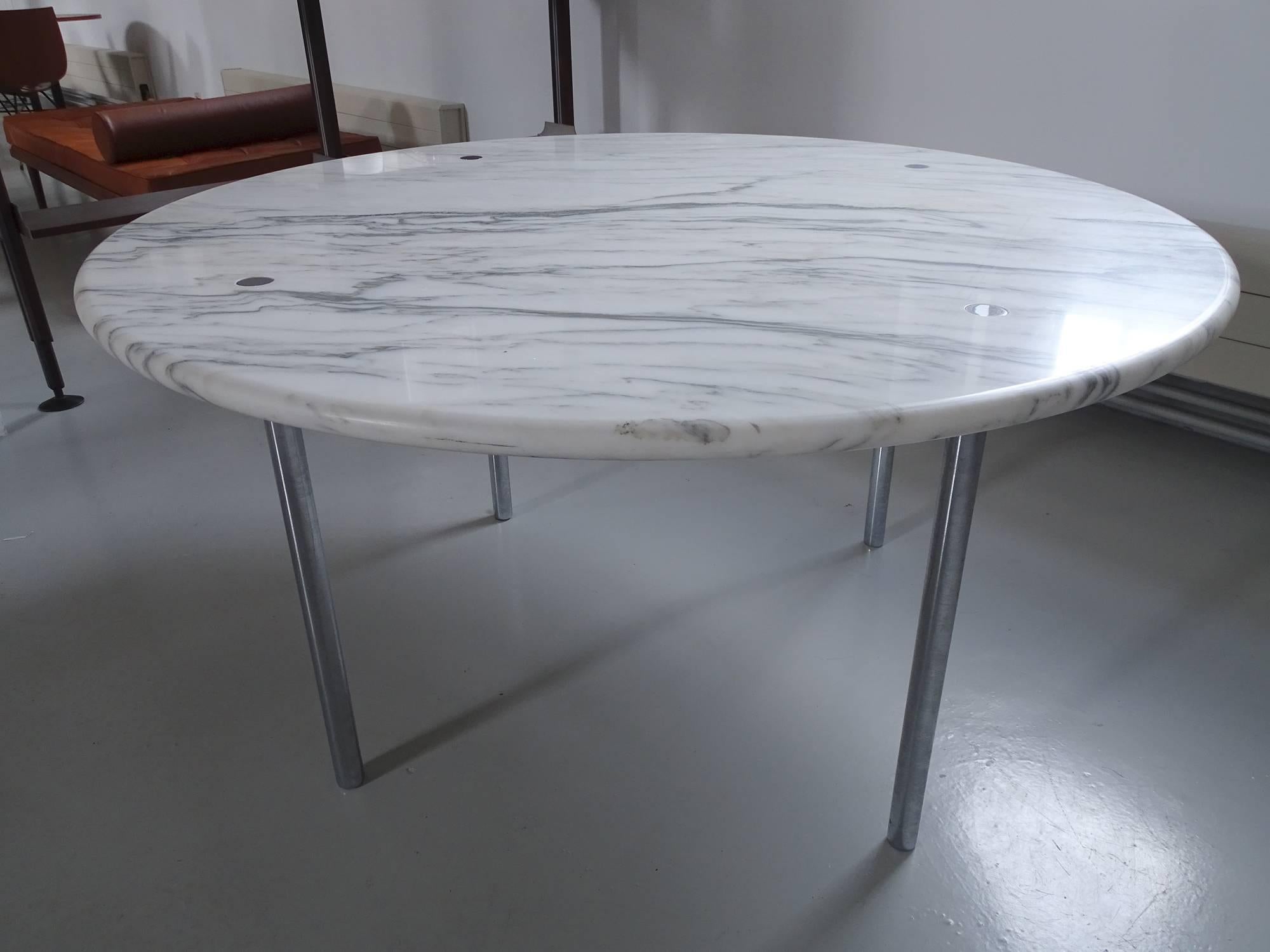 Metal Large Estelle & Erwin Laverne Carrara Marble Dining Table, USA, 1950s