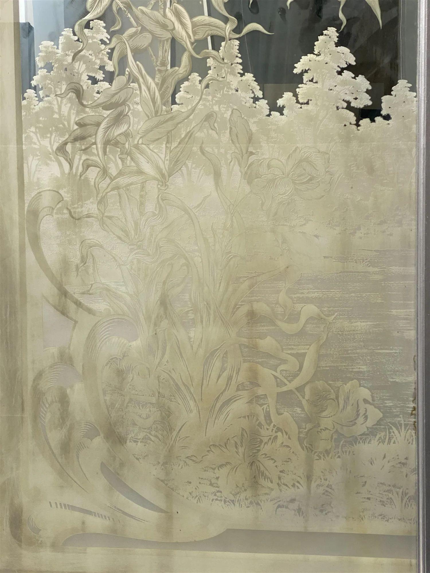 Art Nouveau Large French Etched Antique Wall Mirror. For Sale