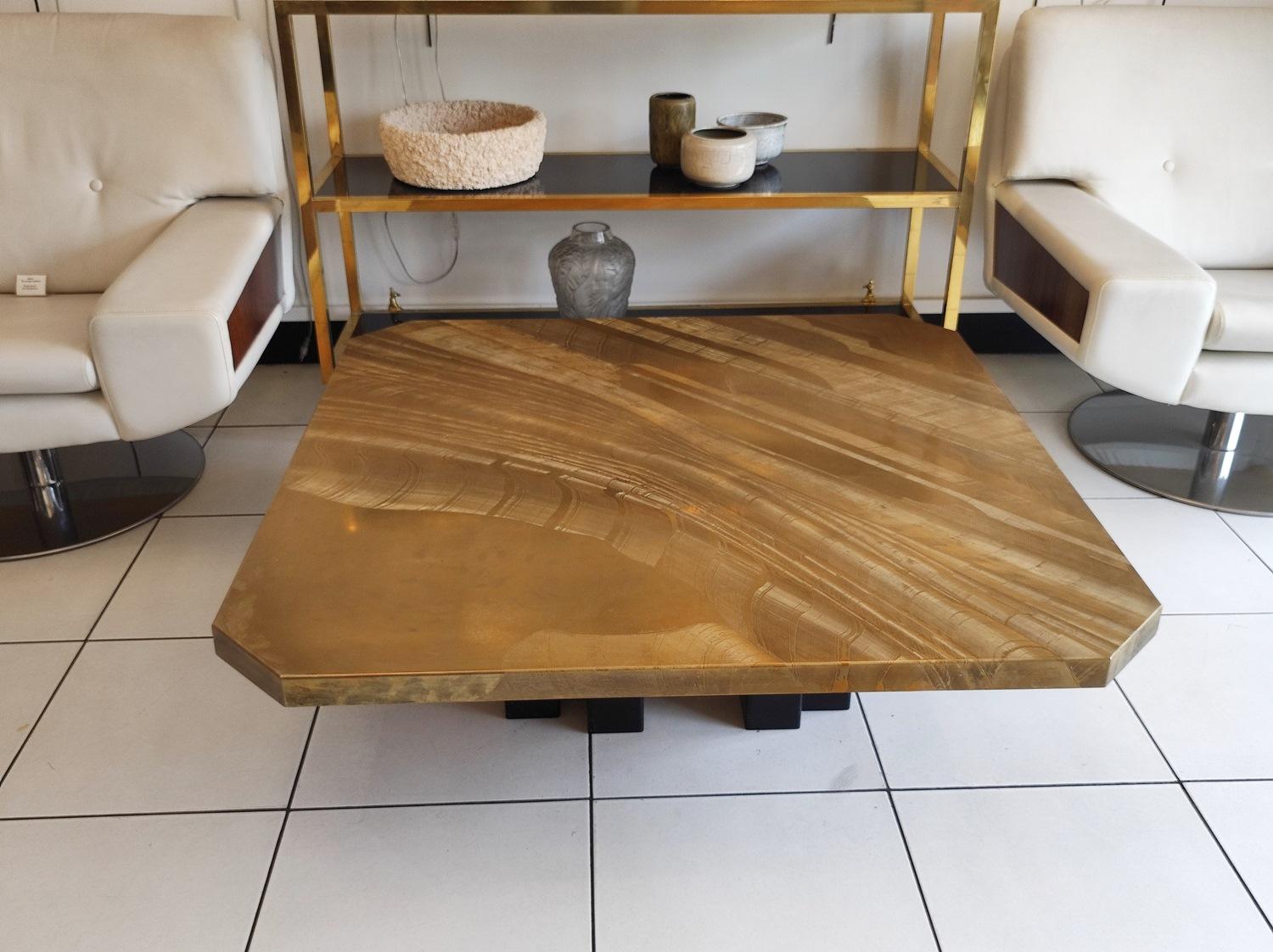 Mid-Century Modern  Large Etched Brass Coffee Table by Christian Krekels, Signed , circa 1975 For Sale