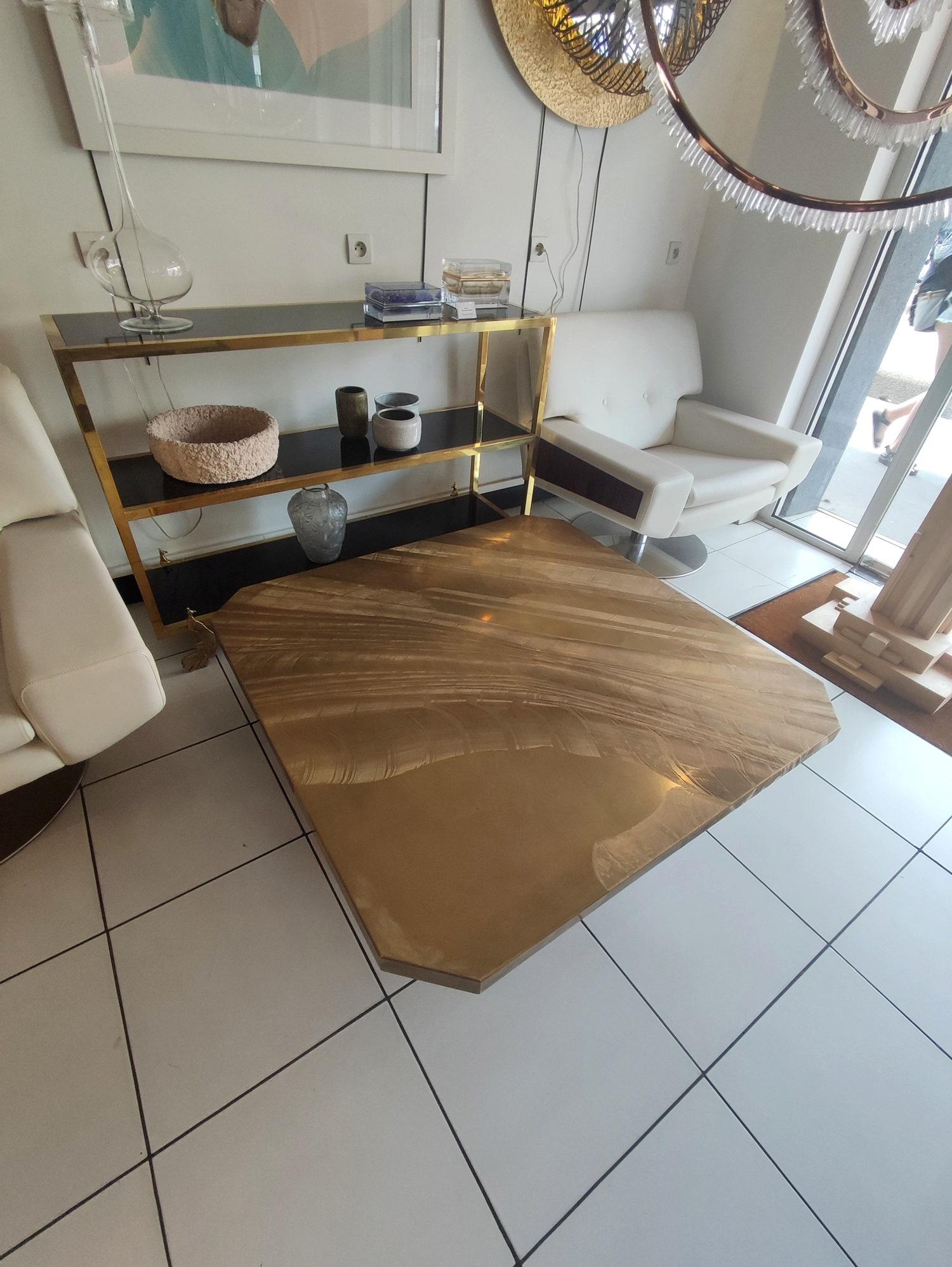  Large Etched Brass Coffee Table by Christian Krekels, Signed , circa 1975 For Sale 1