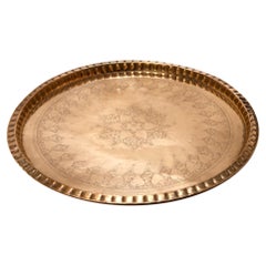 Large Etched Brass Tray / Scalloped Edges Decorative Heart Motif