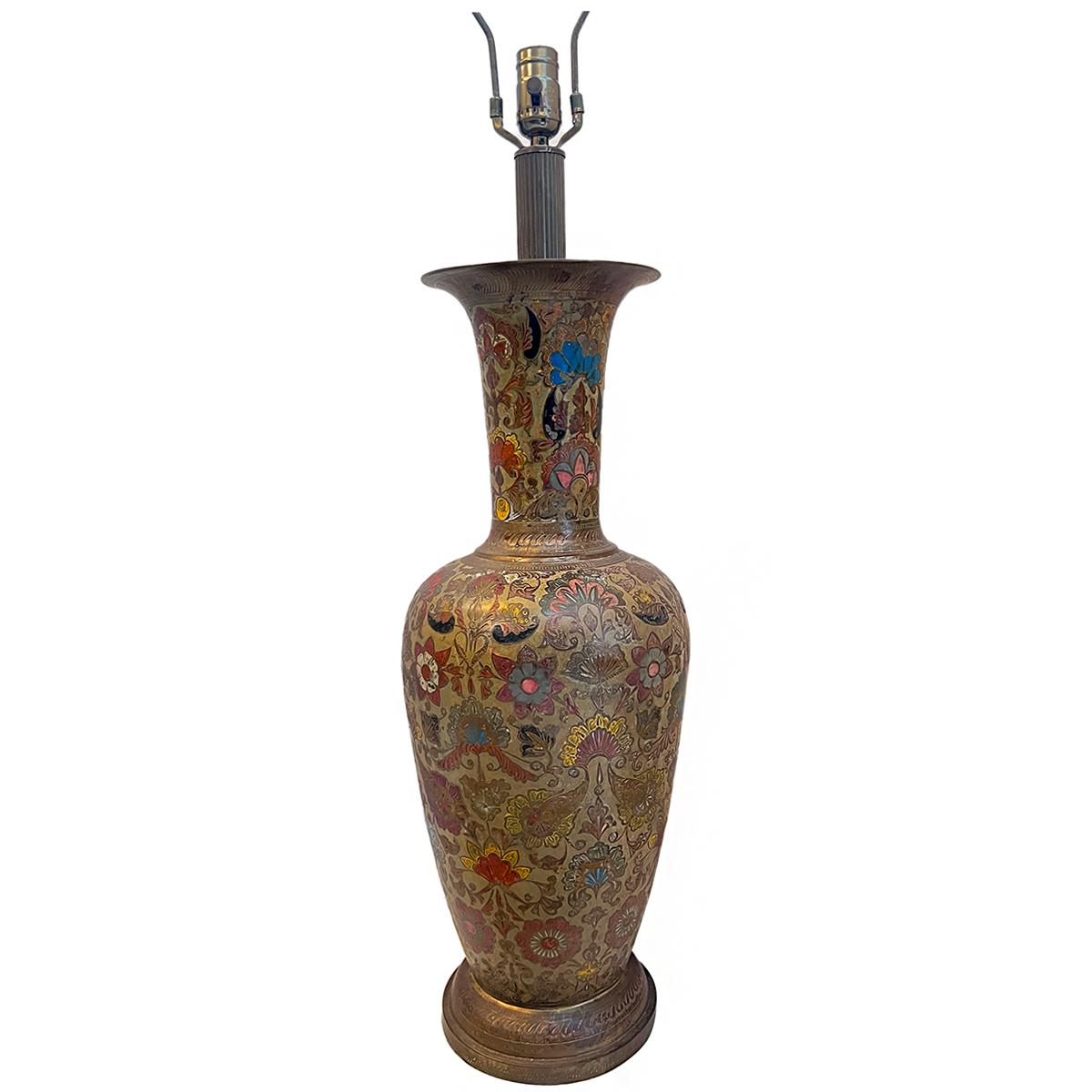 A circa 1920's Persian etched bronze lamp.

Measurements:
Height of body: 27