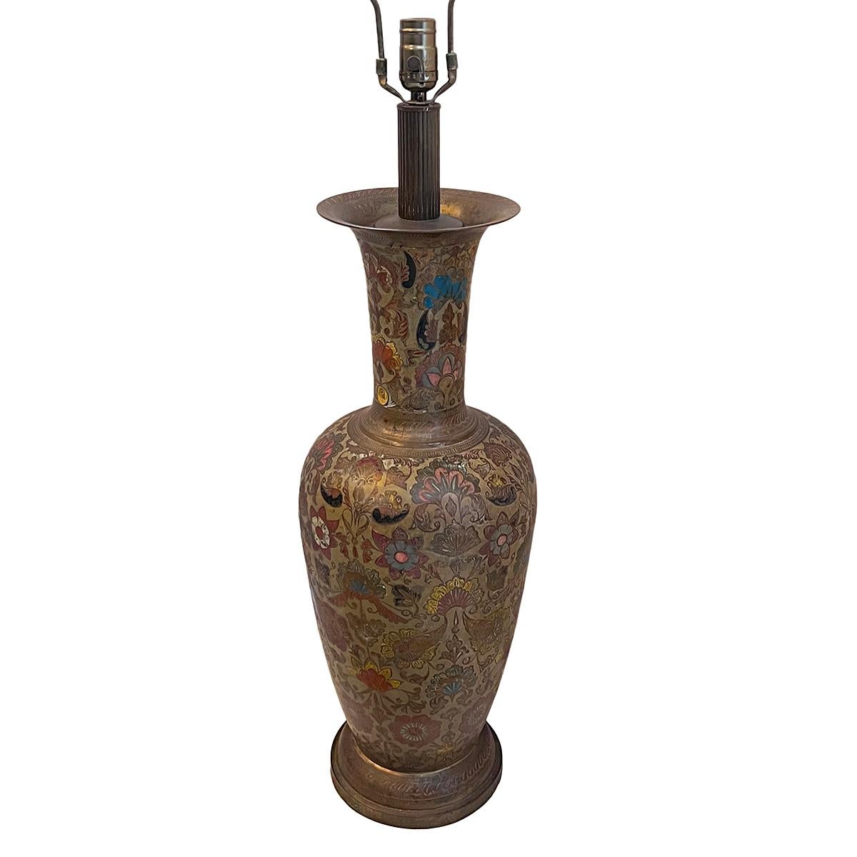 Persian Large Etched Bronze Lamp For Sale
