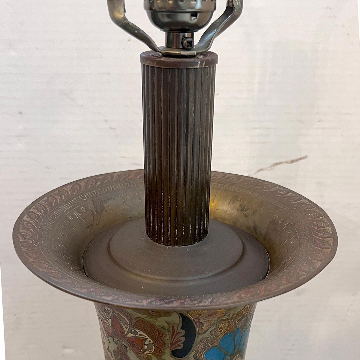 Large Etched Bronze Lamp For Sale 1