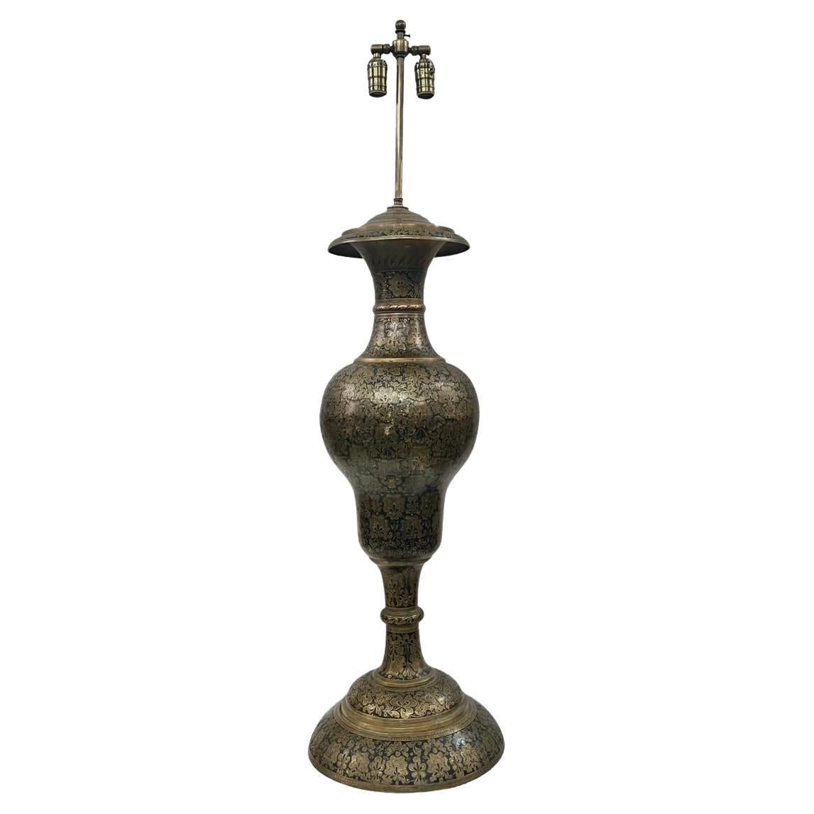 Large Etched Bronze Lamp