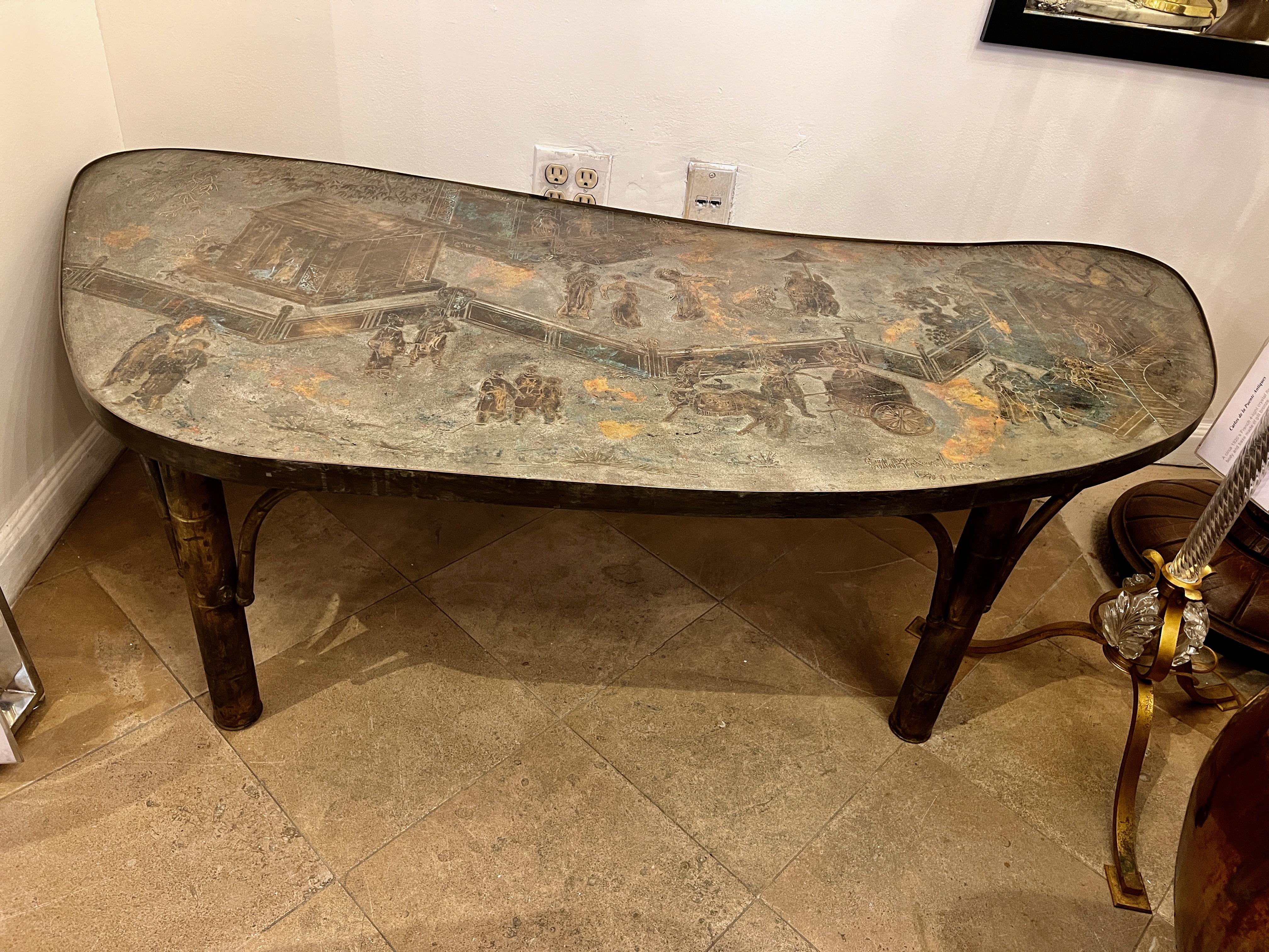 Mid-20th Century Large Etched Bronze LaVerne Coffee Table For Sale