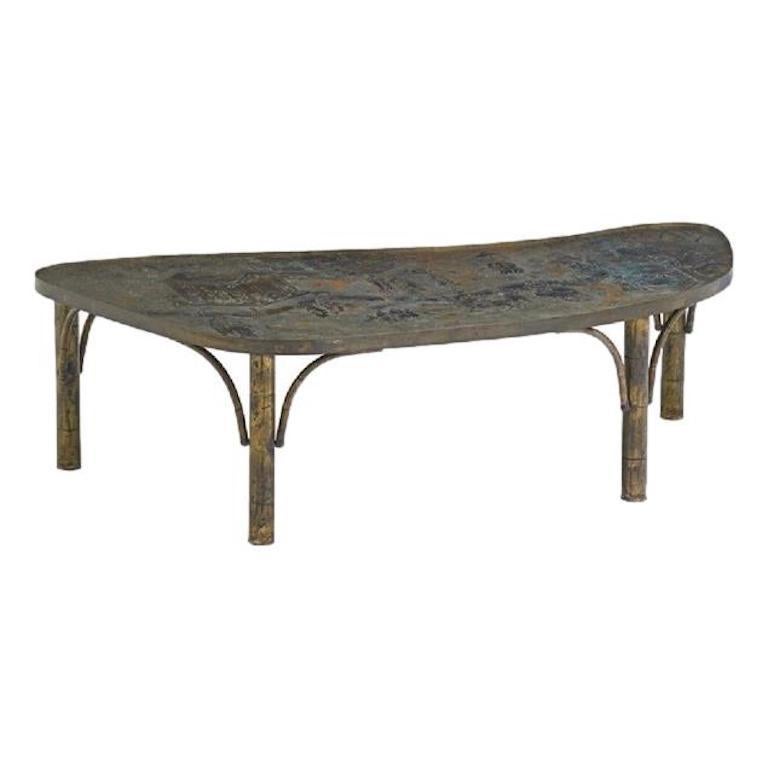 Metal Large Etched Bronze LaVerne Coffee Table For Sale