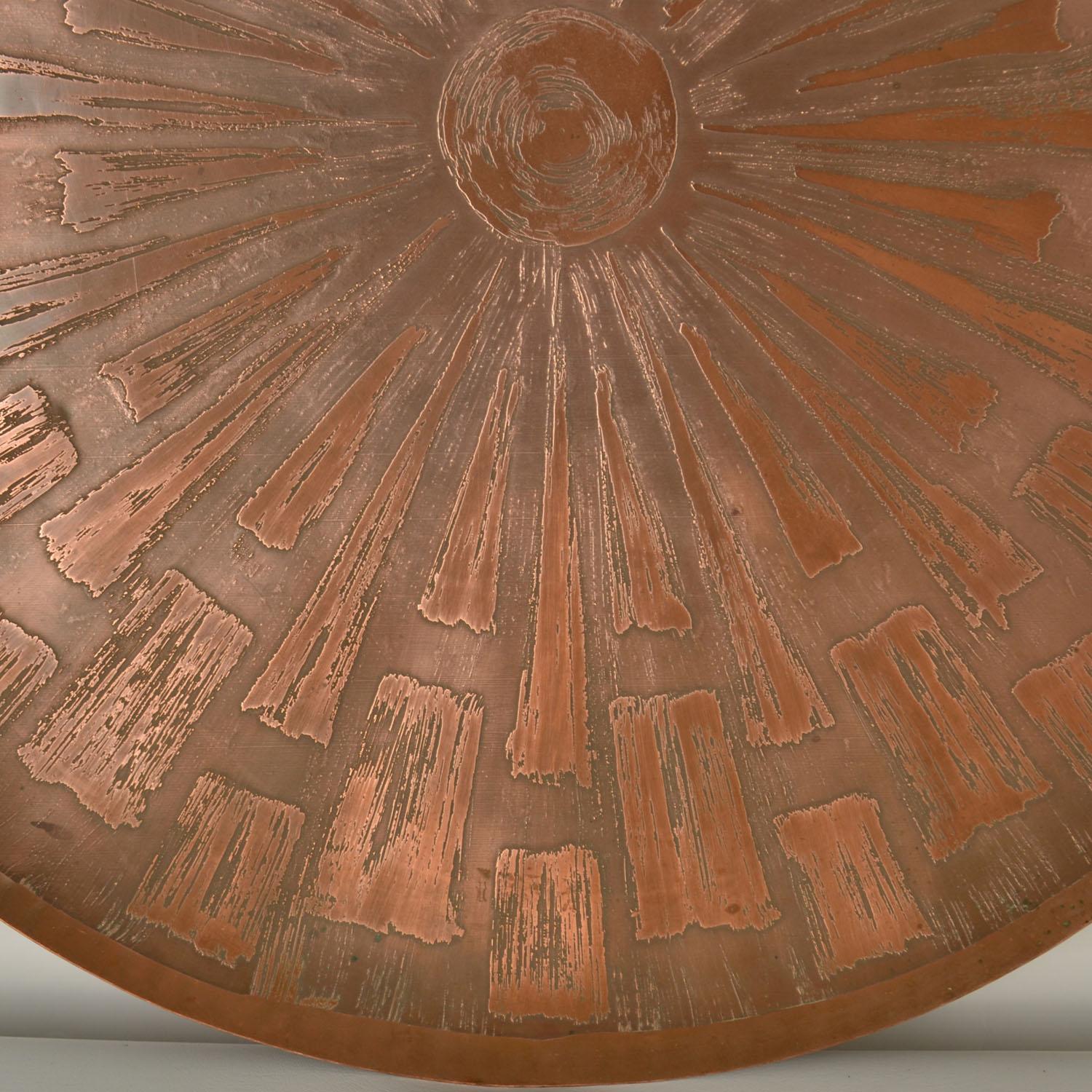 Mid-Century Modern Large Etched Copper Wall Plate by Valentien 1960's For Sale