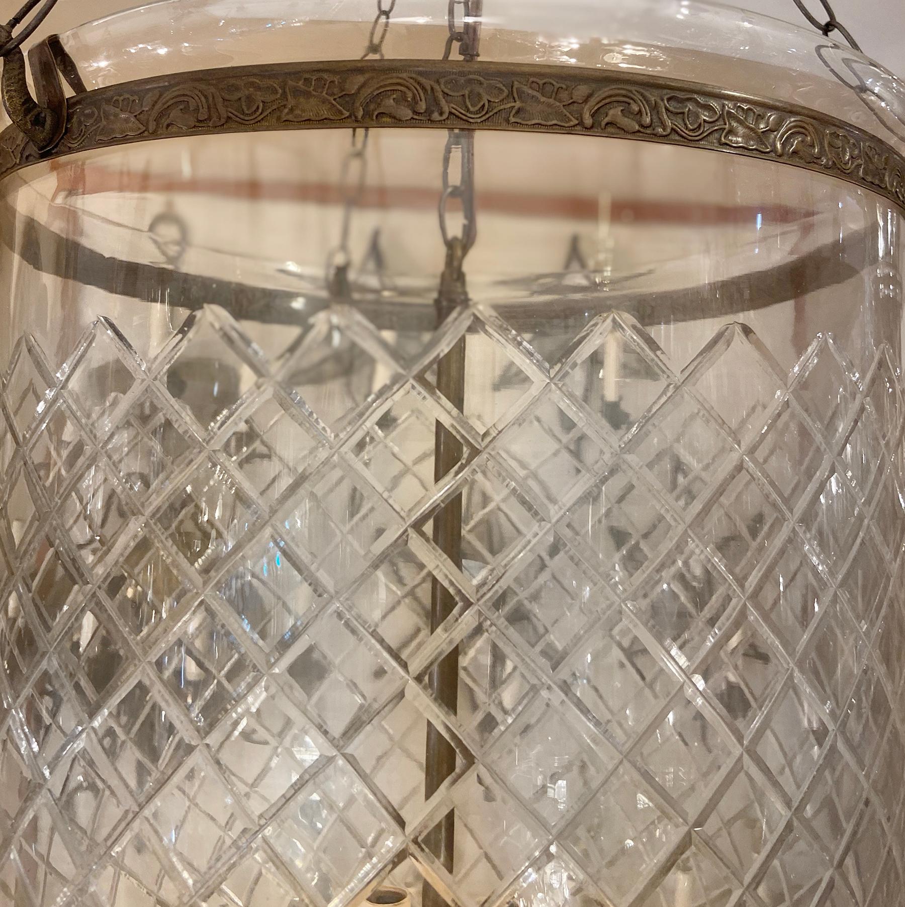 Large Etched Glass English Lantern In Good Condition For Sale In New York, NY