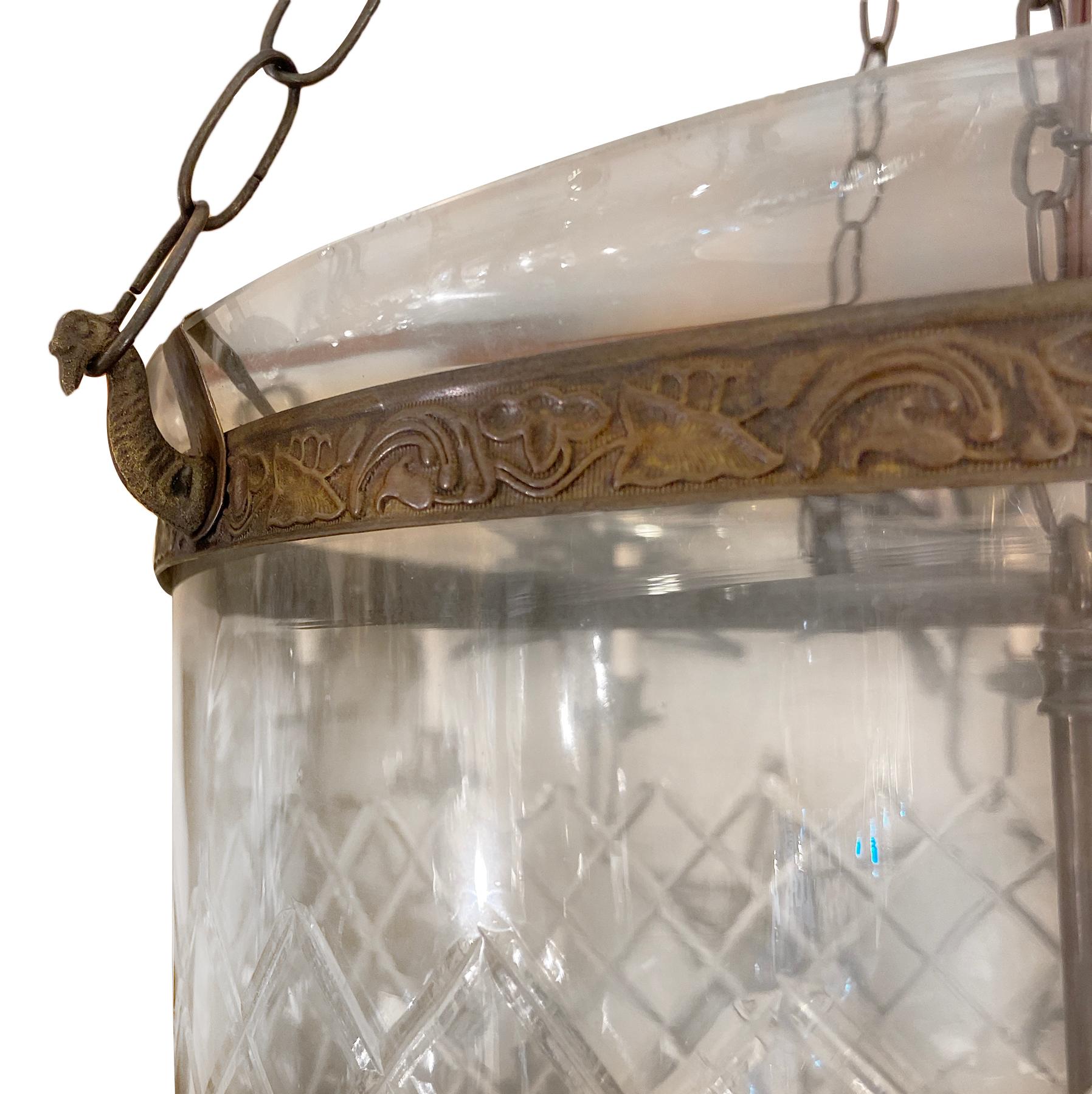 Mid-20th Century Large Etched Glass English Lantern For Sale