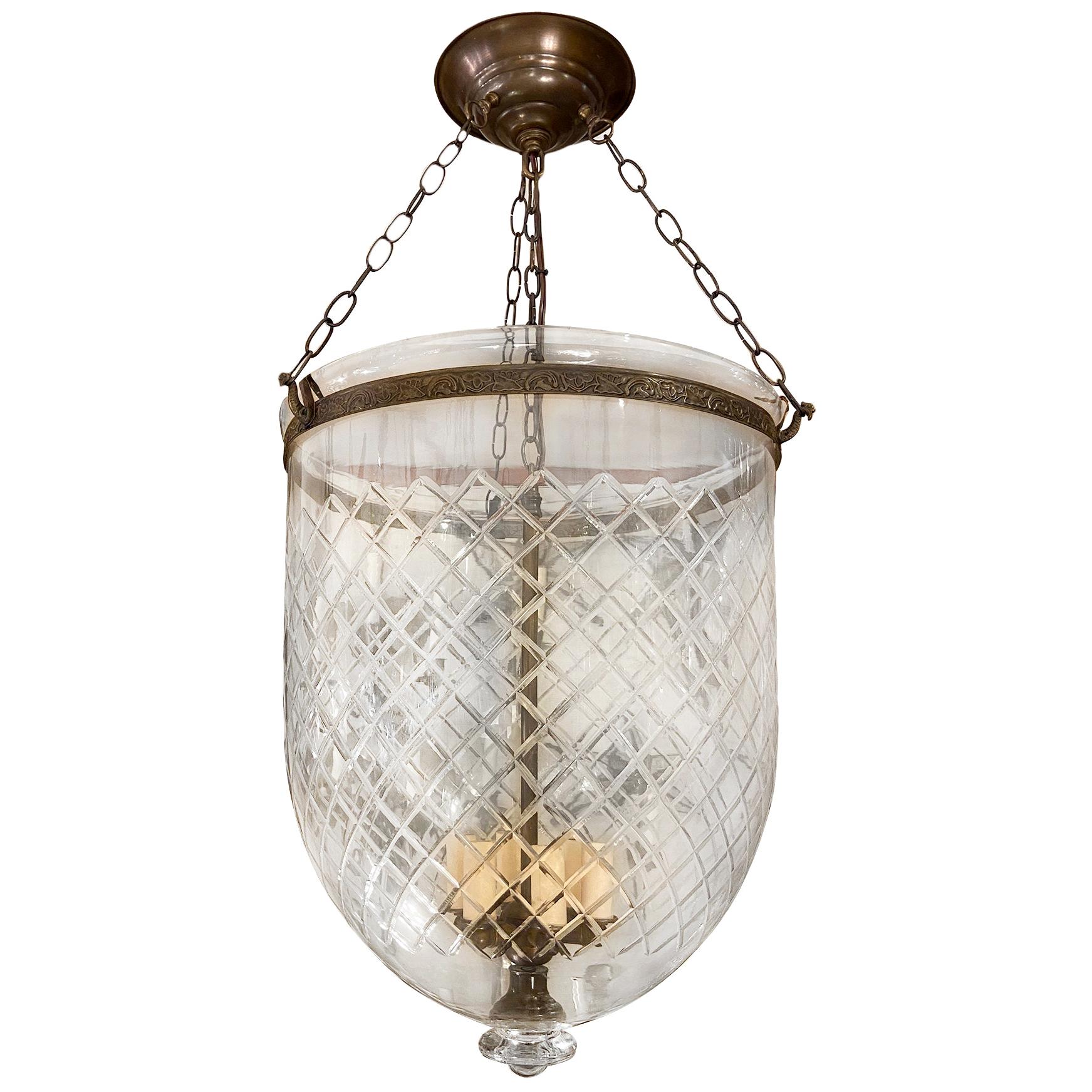 Large Etched Glass English Lantern For Sale