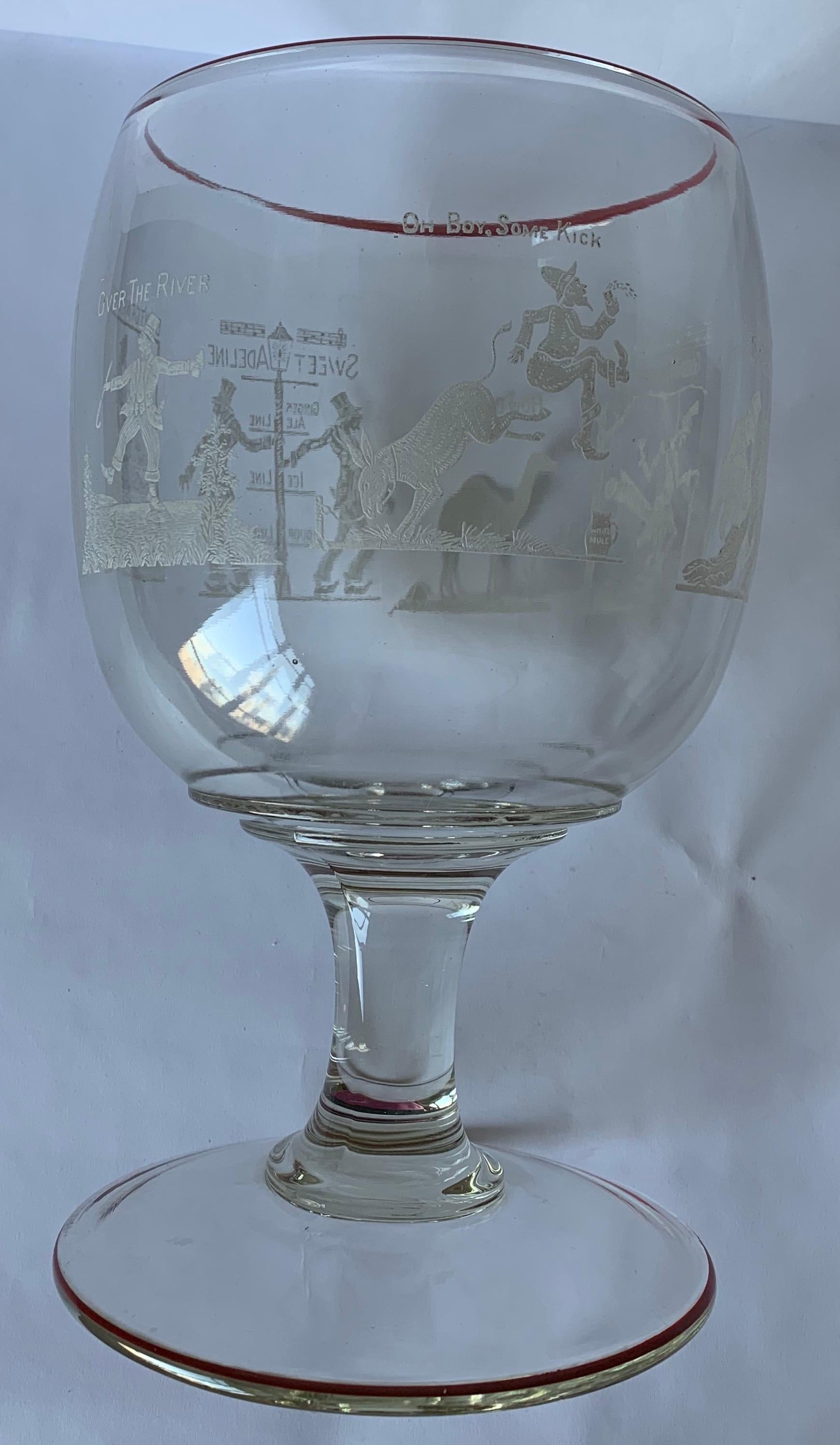 Large Etched Glass Footed Mixed Drinks or Punch Bowl For Sale 4