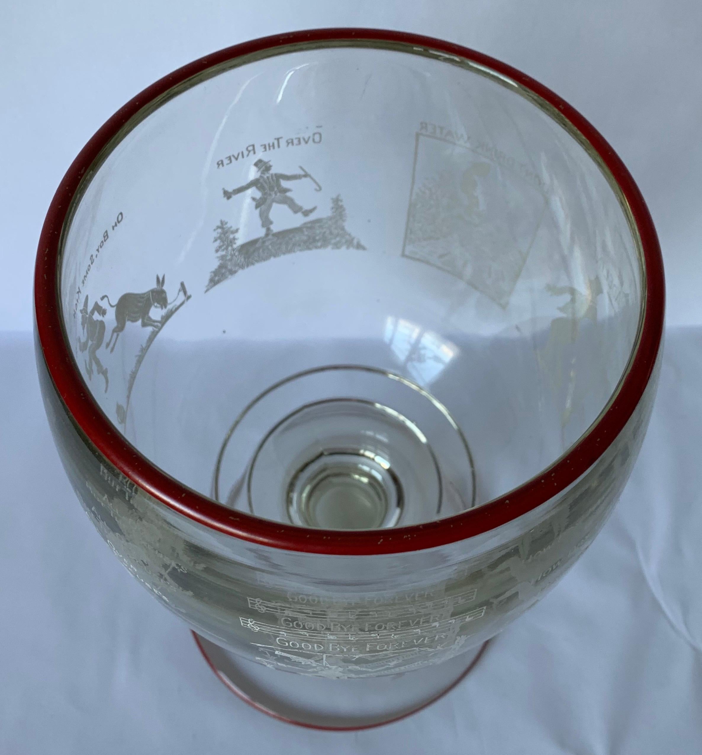 Mid-Century Modern Large Etched Glass Footed Mixed Drinks or Punch Bowl For Sale