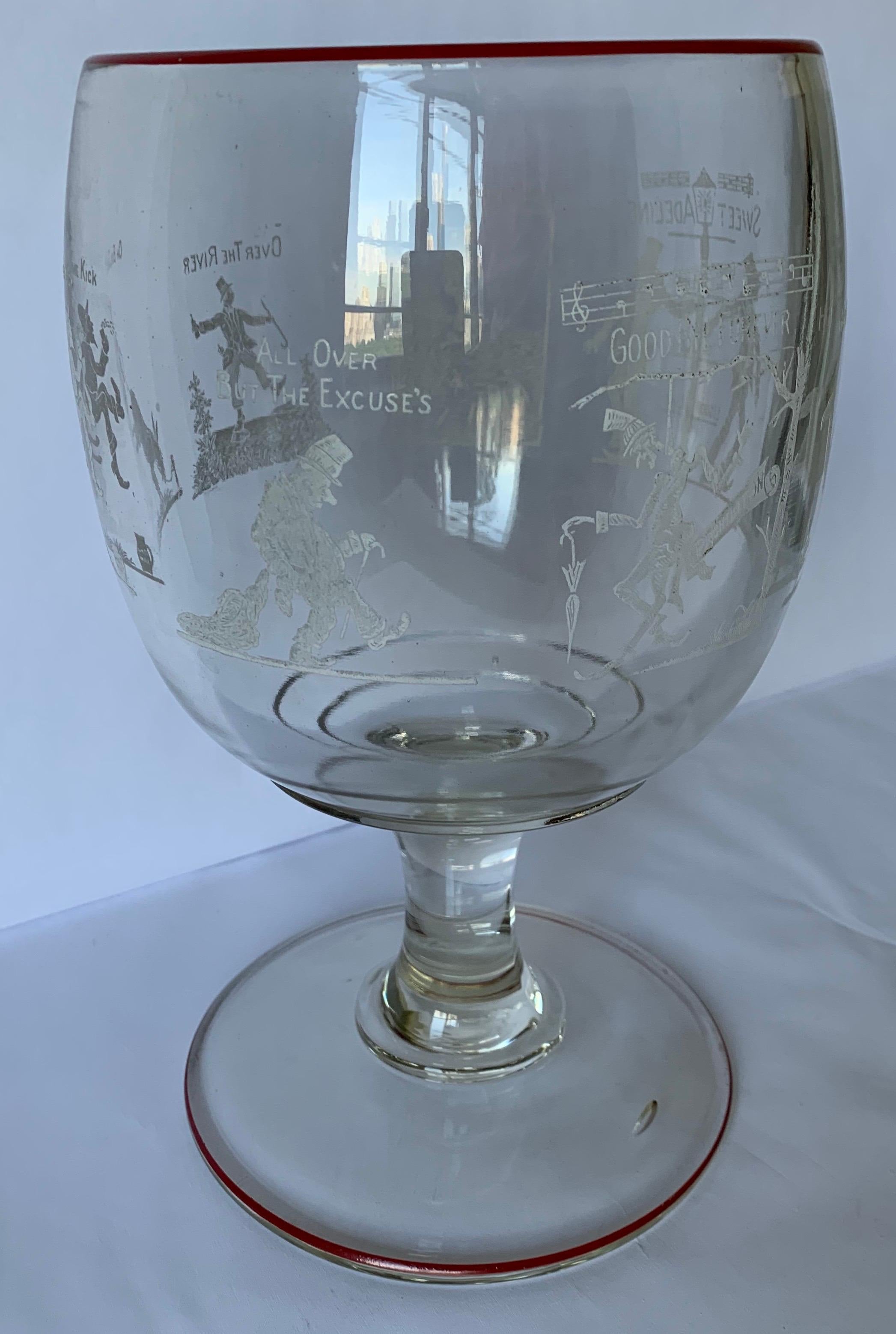 American Large Etched Glass Footed Mixed Drinks or Punch Bowl For Sale