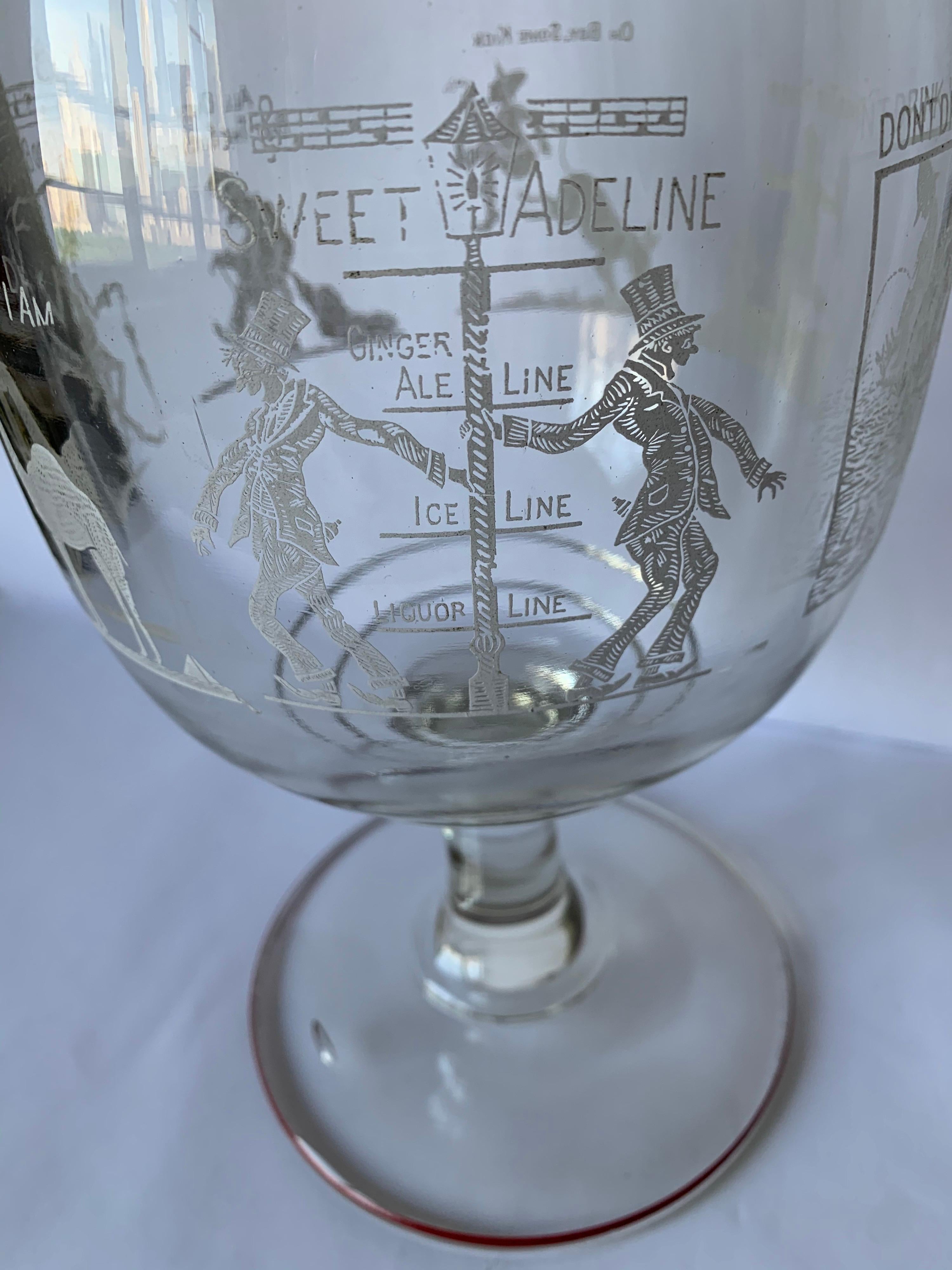 Large Etched Glass Footed Mixed Drinks or Punch Bowl For Sale 1