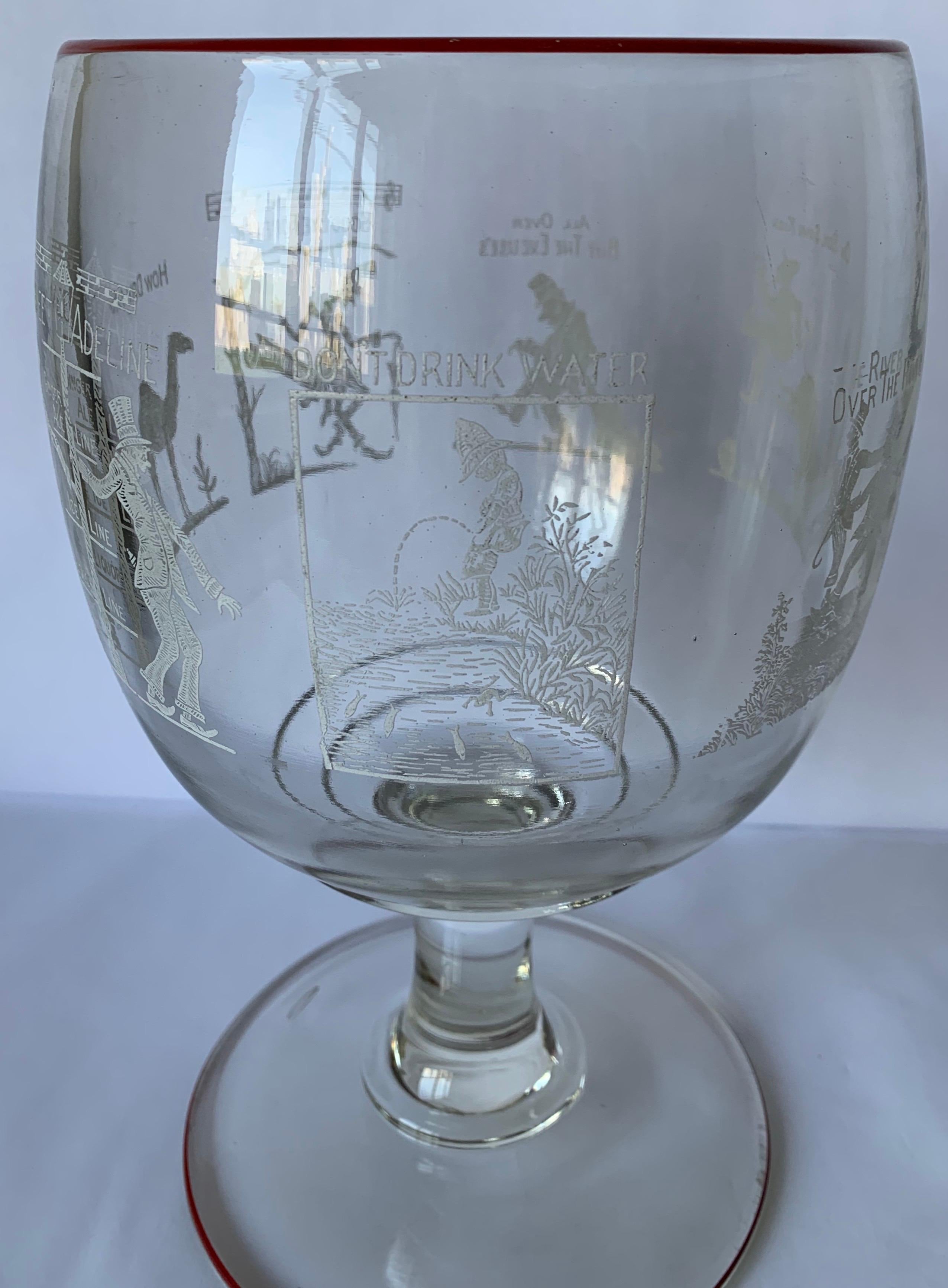 Large Etched Glass Footed Mixed Drinks or Punch Bowl For Sale 2
