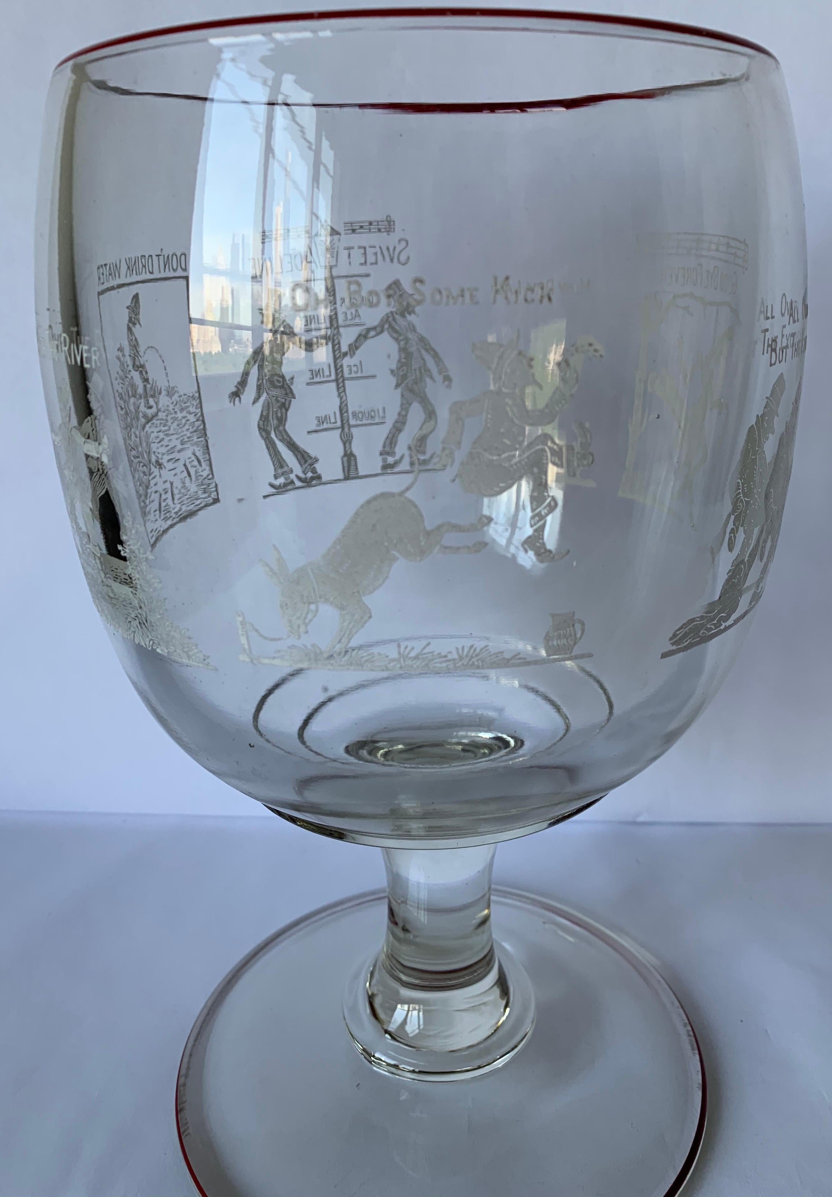 Large Etched Glass Footed Mixed Drinks or Punch Bowl For Sale 3