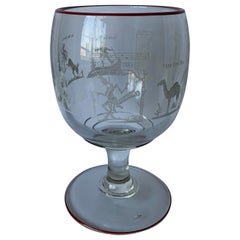 Retro Large Etched Glass Footed Mixed Drinks or Punch Bowl