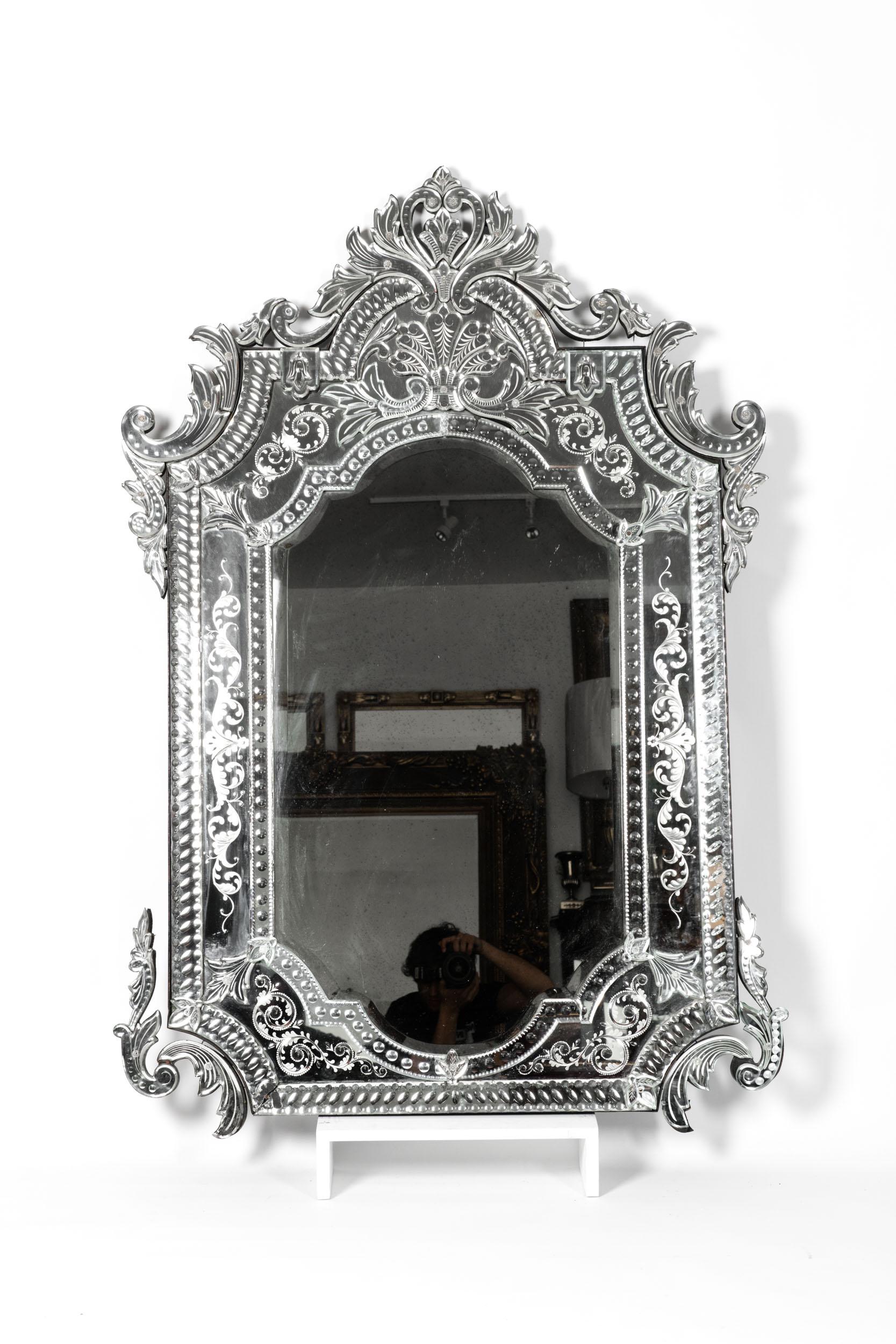 Large Etched Glass Framed Venetian Hanging Wall Mirror 10