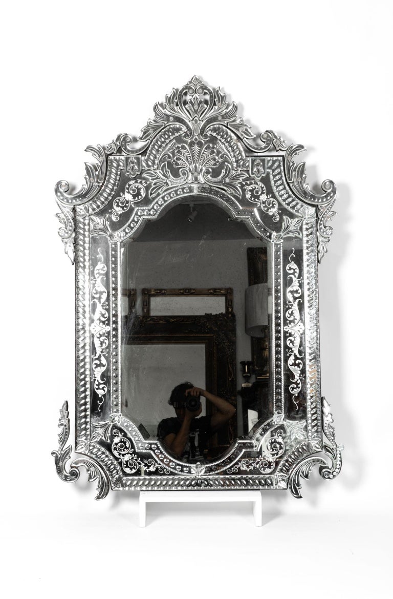 Large Etched Glass Framed Venetian Hanging Wall Mirror At 1stdibs