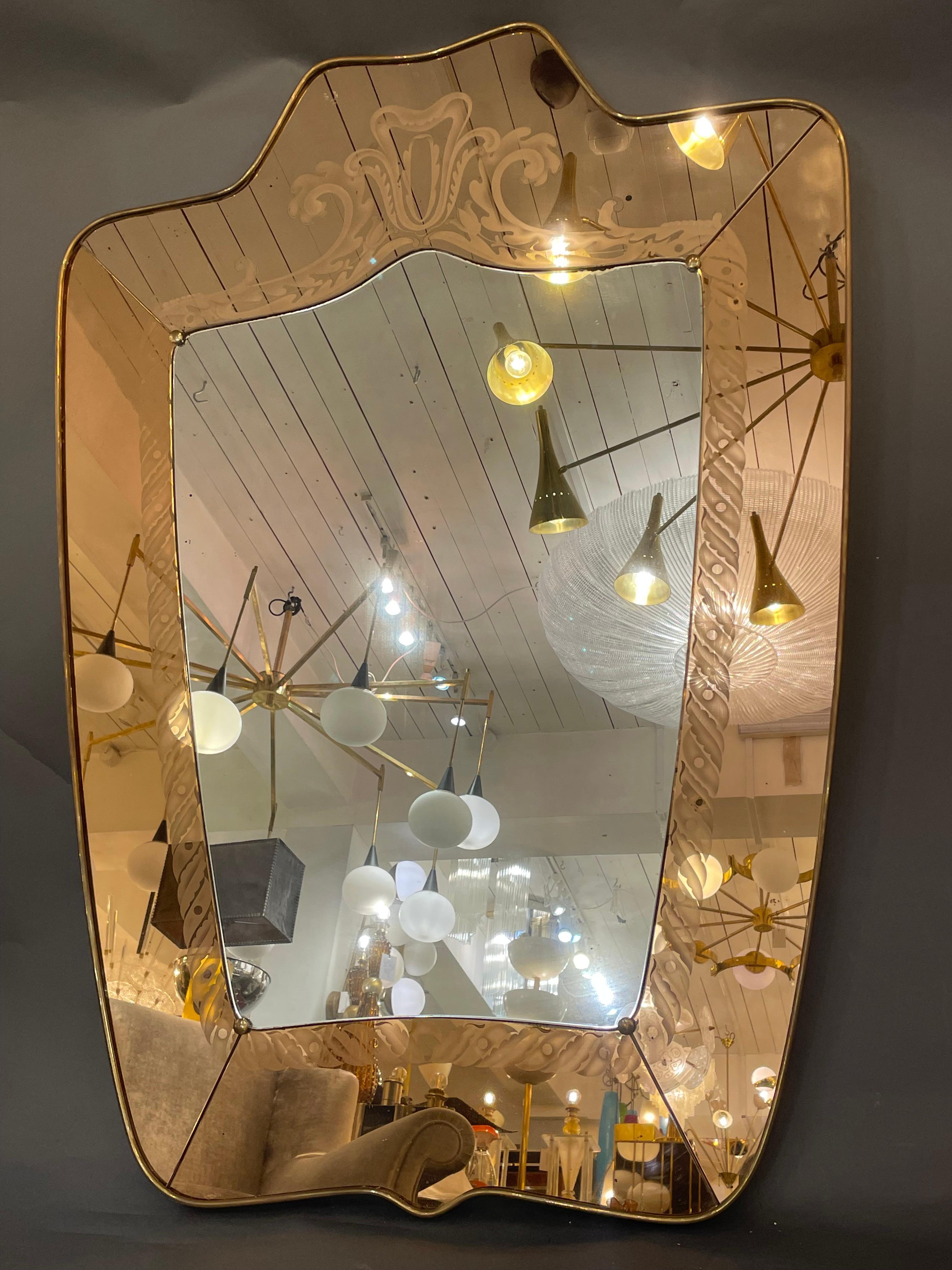 Mid-Century Modern Large Etched Glass Mirror by Pietro Chiesa for Fontana Arte