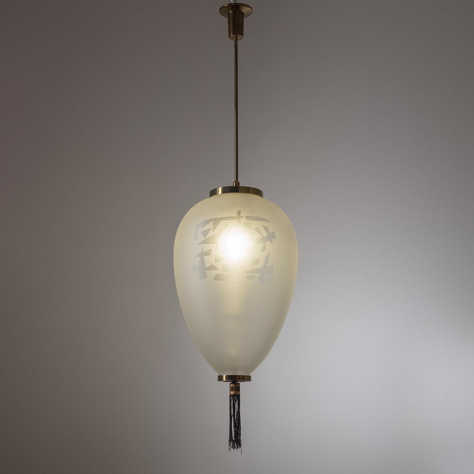 Mid-Century Modern Large Etched Glass Pendant by Angelo Lelii, Arredoluce, 1958 For Sale