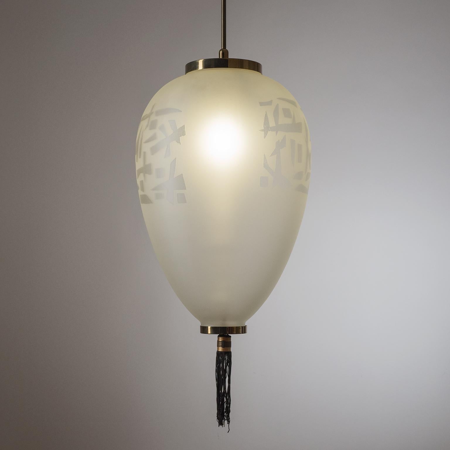Italian Large Etched Glass Pendant by Angelo Lelii, Arredoluce, 1958 For Sale